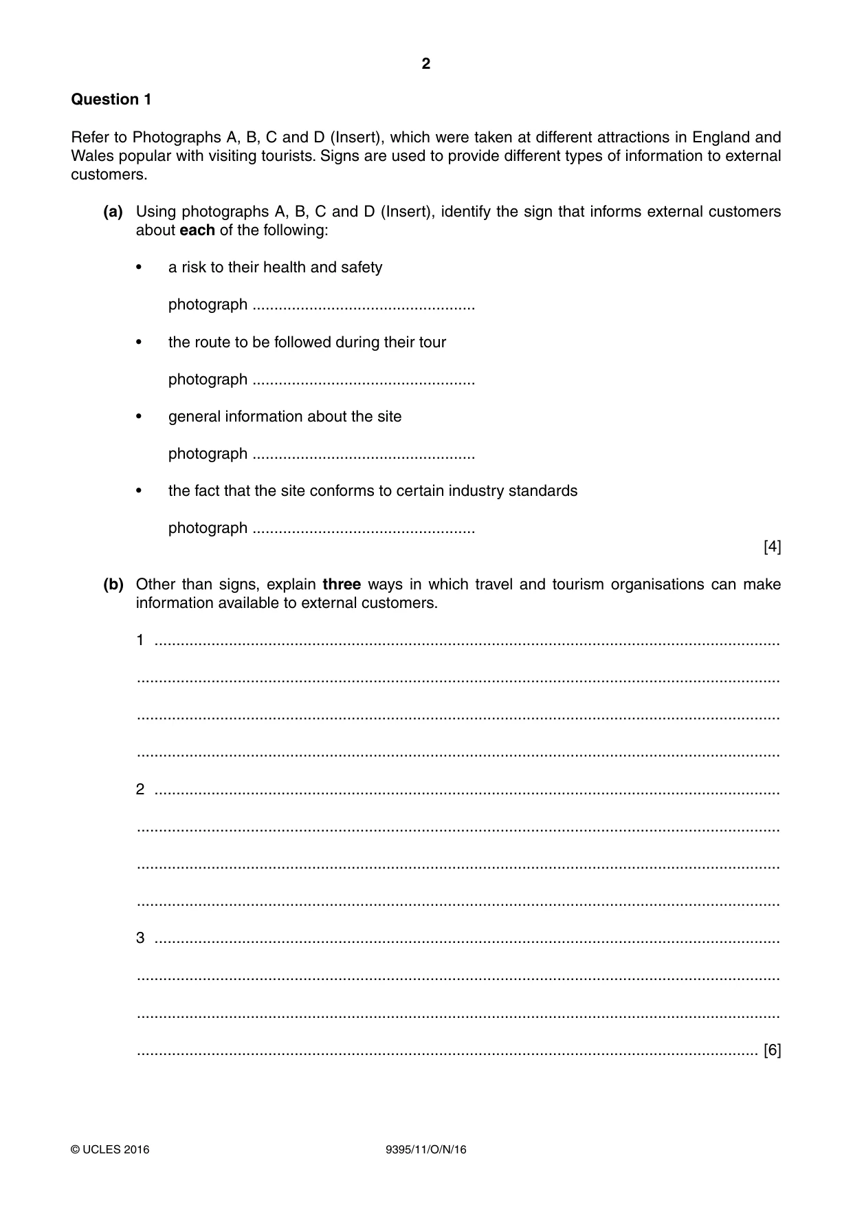 Cambridge A Level Travel and Tourism 9395 2016 Oct/Nov Paper 1 · Variant 1 question paper, page 2 of 16