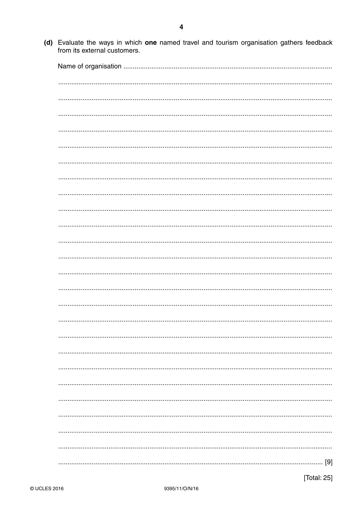 Cambridge A Level Travel and Tourism 9395 2016 Oct/Nov Paper 1 · Variant 1 question paper, page 4 of 16