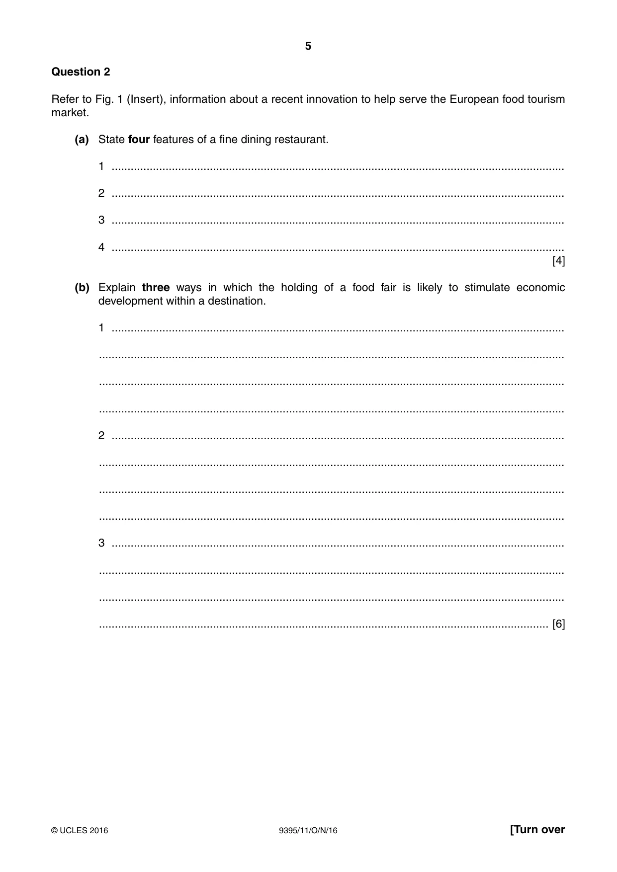 Cambridge A Level Travel and Tourism 9395 2016 Oct/Nov Paper 1 · Variant 1 question paper, page 5 of 16