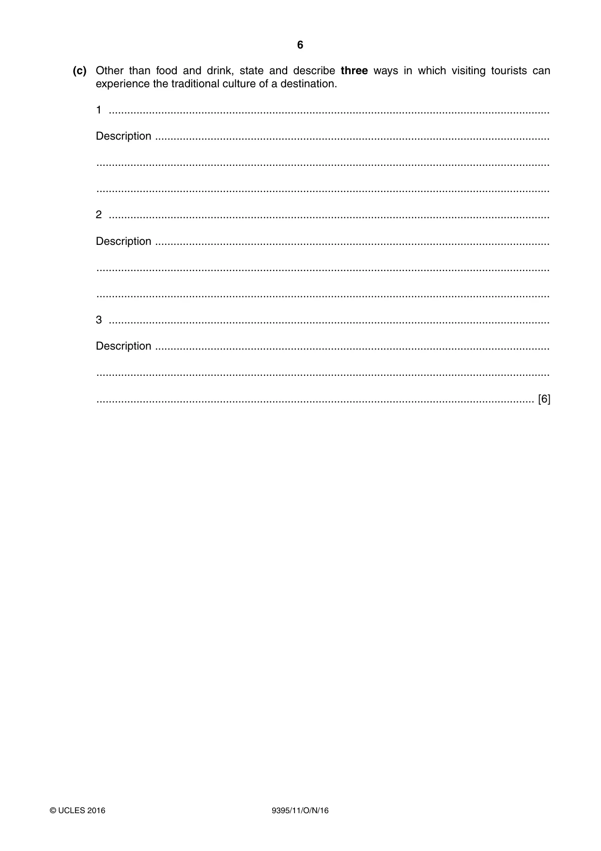 Cambridge A Level Travel and Tourism 9395 2016 Oct/Nov Paper 1 · Variant 1 question paper, page 6 of 16