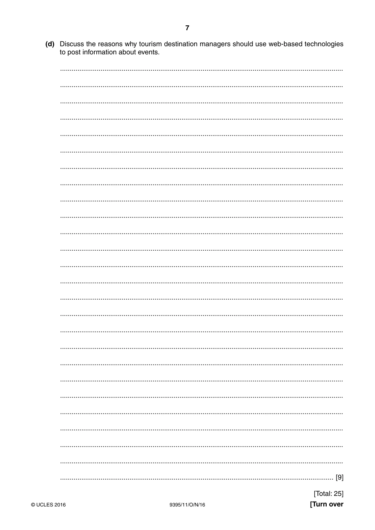 Cambridge A Level Travel and Tourism 9395 2016 Oct/Nov Paper 1 · Variant 1 question paper, page 7 of 16