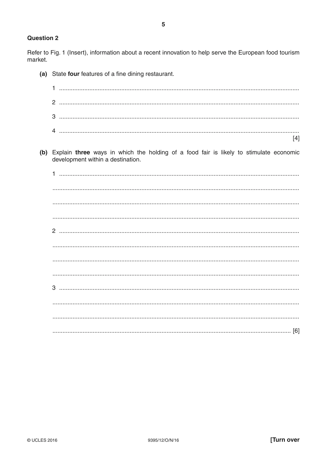 Cambridge A Level Travel and Tourism 9395 2016 Oct/Nov Paper 1 · Variant 2 question paper, page 5 of 16