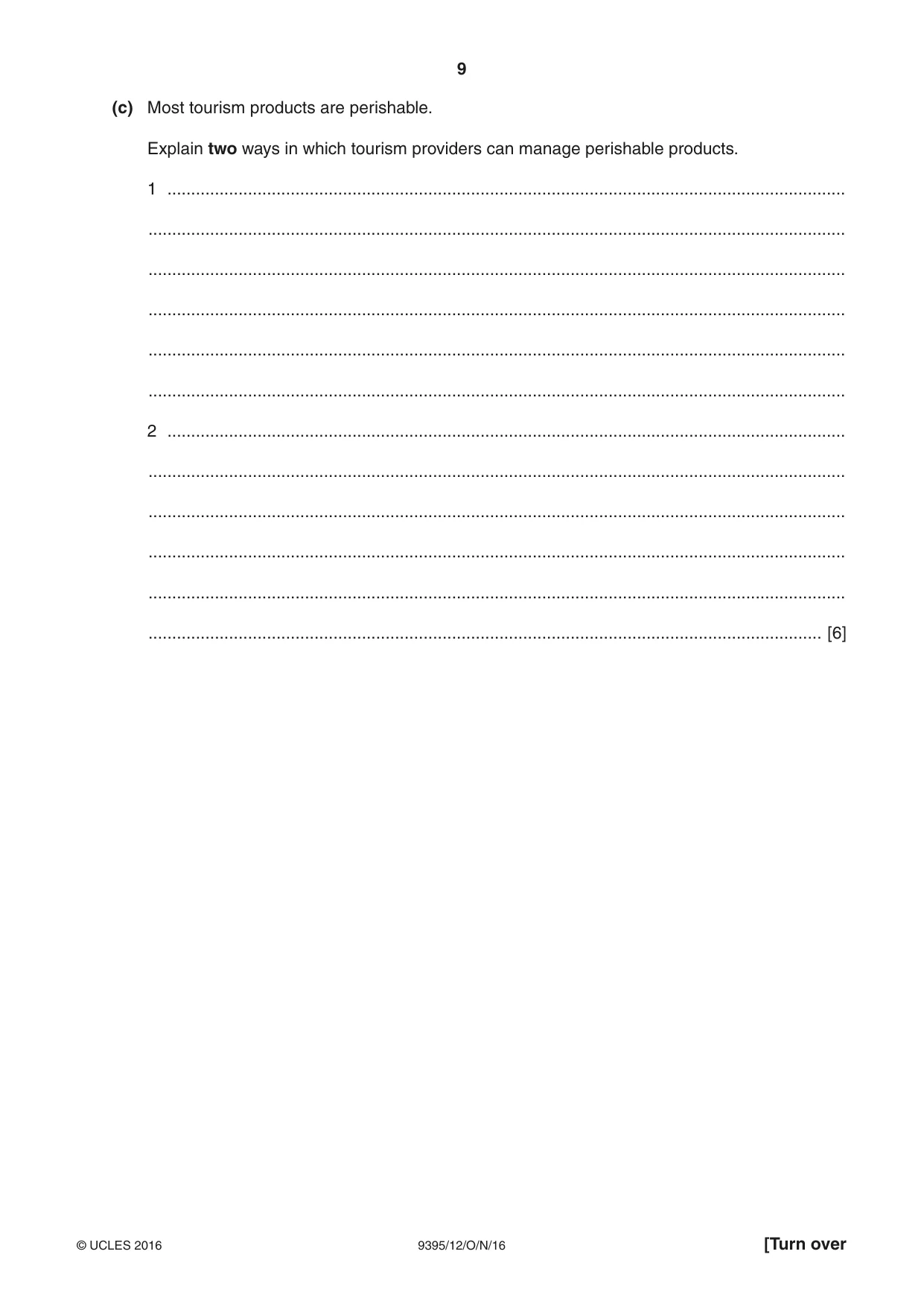 Cambridge A Level Travel and Tourism 9395 2016 Oct/Nov Paper 1 · Variant 2 question paper, page 9 of 16