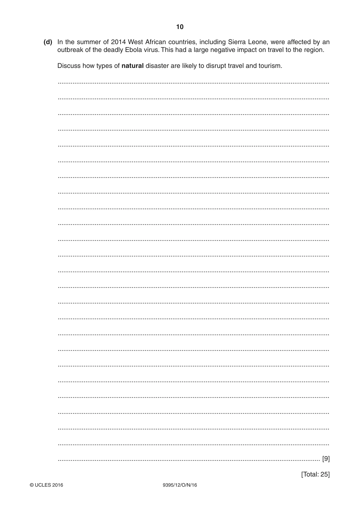 Cambridge A Level Travel and Tourism 9395 2016 Oct/Nov Paper 1 · Variant 2 question paper, page 10 of 16