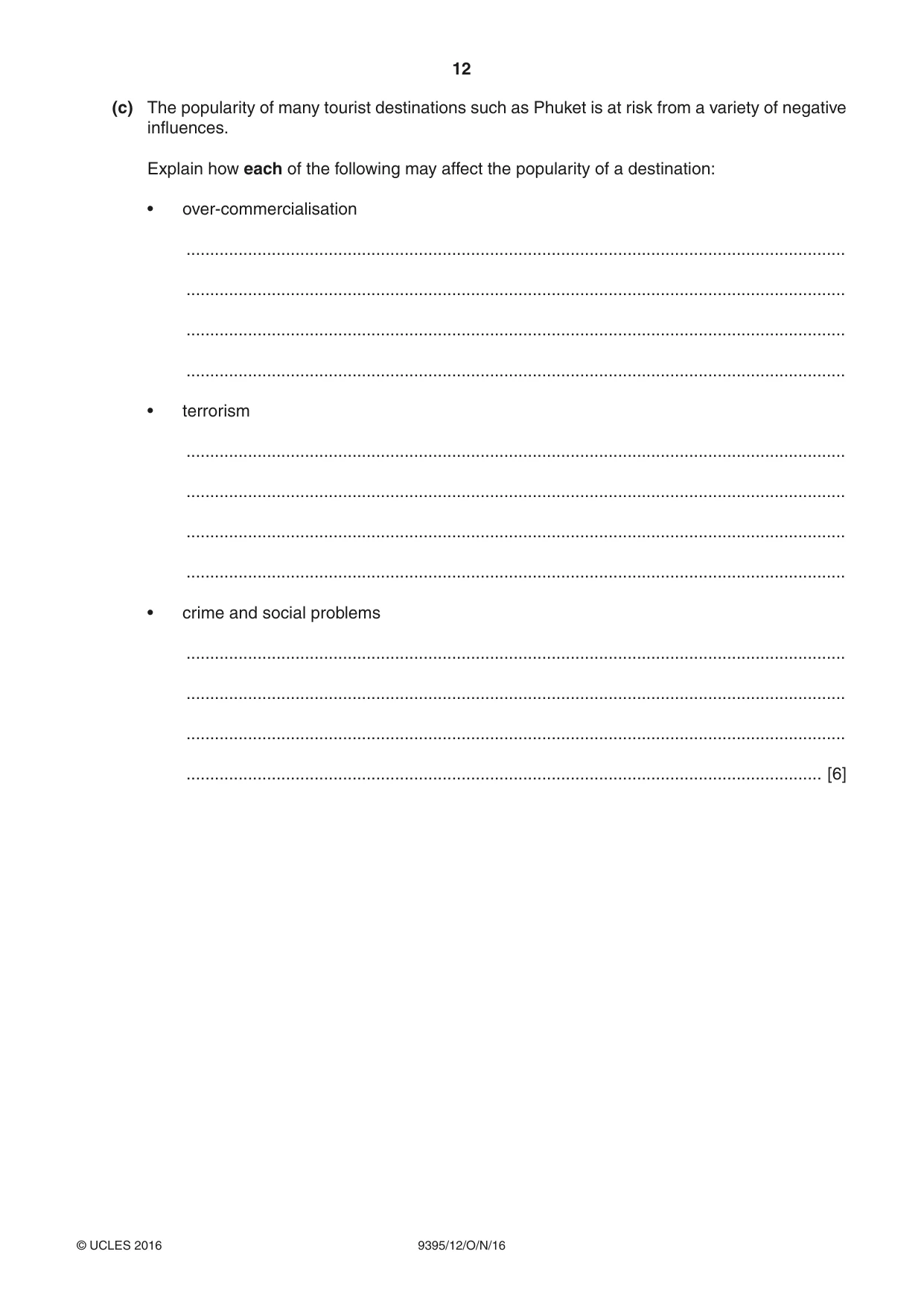 Cambridge A Level Travel and Tourism 9395 2016 Oct/Nov Paper 1 · Variant 2 question paper, page 12 of 16