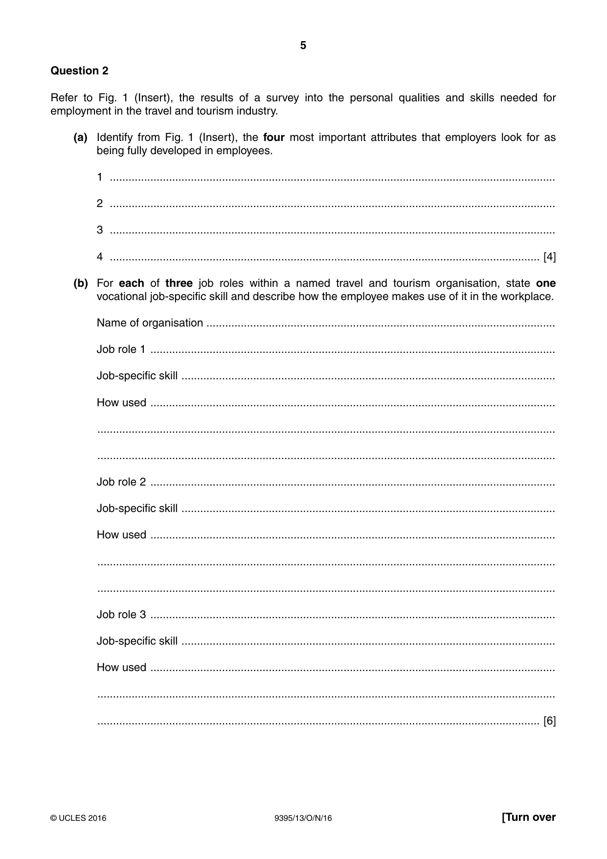 Cambridge A Level Travel and Tourism 9395 2016 Oct/Nov Paper 1 · Variant 3 question paper, page 5 of 16
