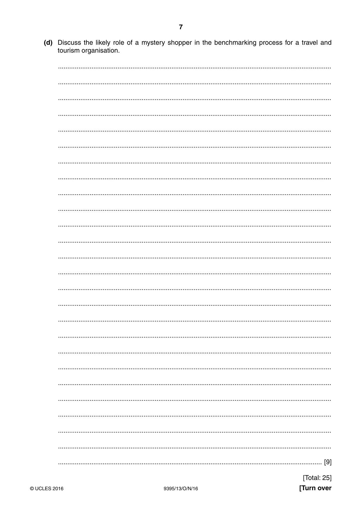 Cambridge A Level Travel and Tourism 9395 2016 Oct/Nov Paper 1 · Variant 3 question paper, page 7 of 16