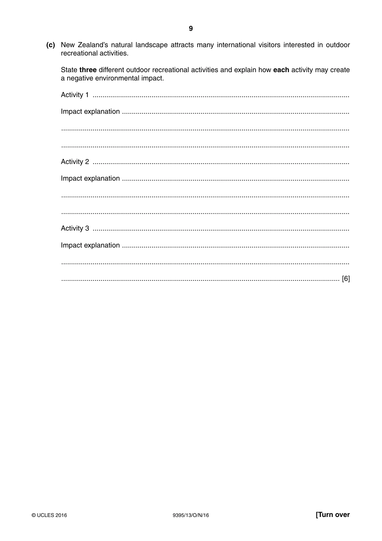 Cambridge A Level Travel and Tourism 9395 2016 Oct/Nov Paper 1 · Variant 3 question paper, page 9 of 16