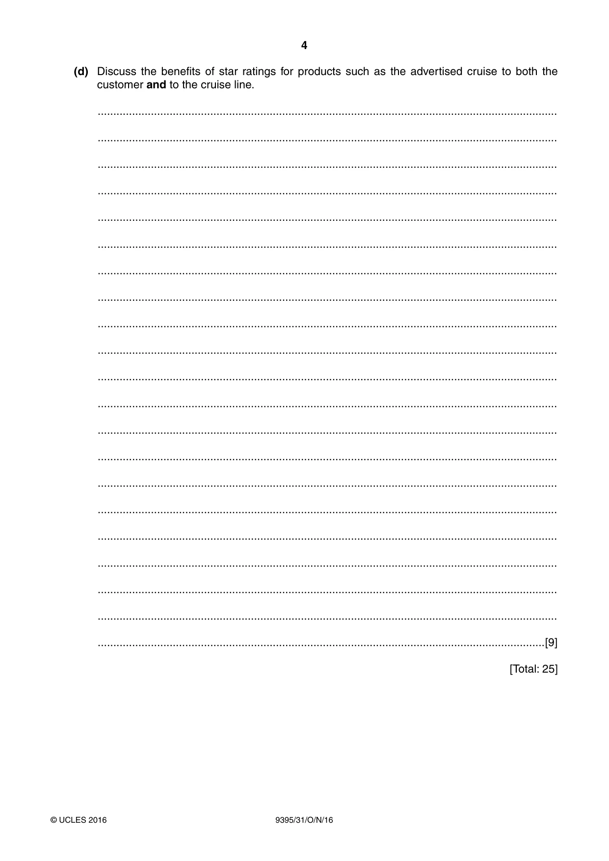 Cambridge A Level Travel and Tourism 9395 2016 Oct/Nov Paper 3 · Variant 1 question paper, page 4 of 16