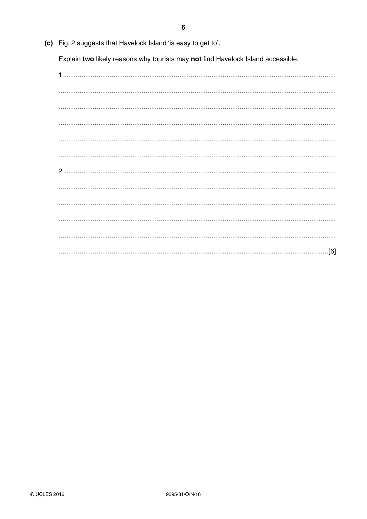 Cambridge A Level Travel and Tourism 9395 2016 Oct/Nov Paper 3 · Variant 1 question paper, page 6 of 16