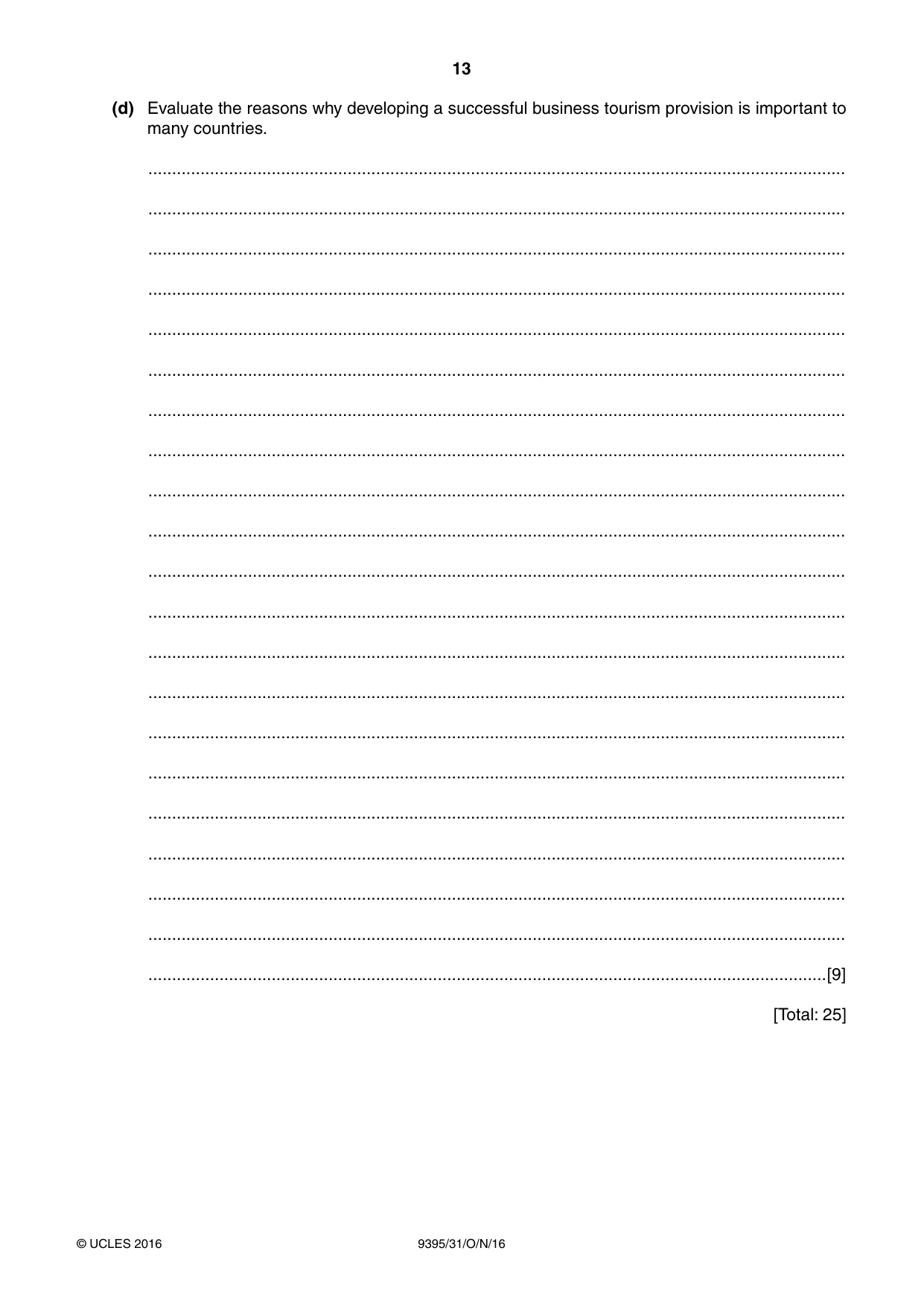 Cambridge A Level Travel and Tourism 9395 2016 Oct/Nov Paper 3 · Variant 1 question paper, page 13 of 16
