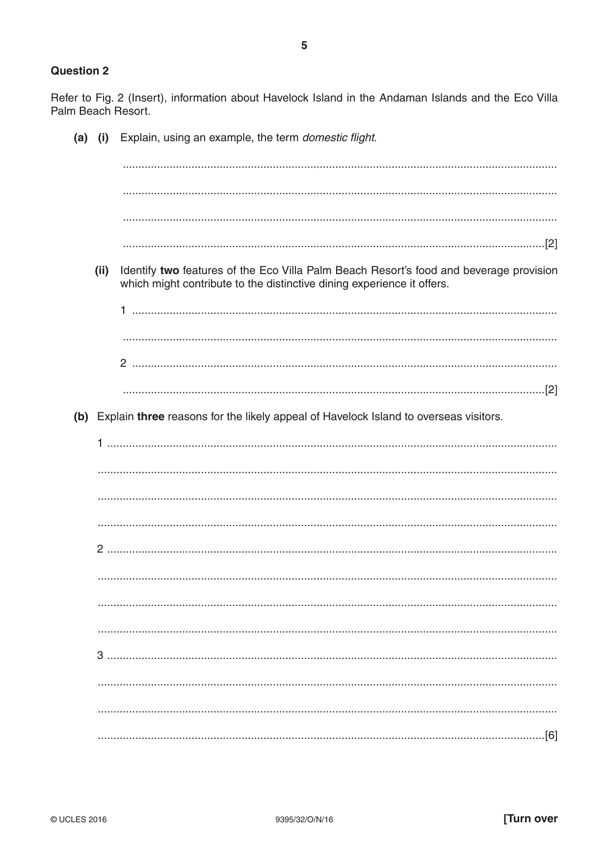 Cambridge A Level Travel and Tourism 9395 2016 Oct/Nov Paper 3 · Variant 2 question paper, page 5 of 16