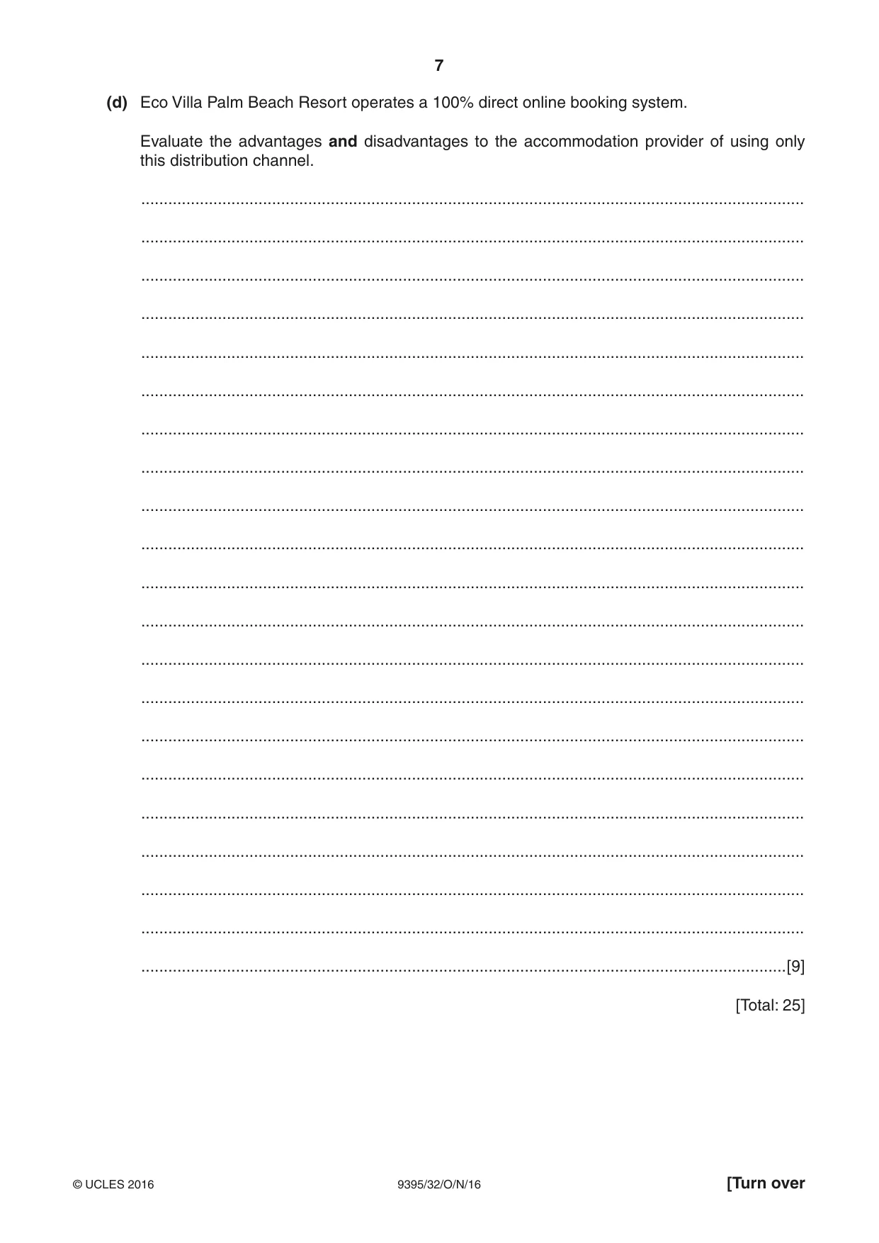 Cambridge A Level Travel and Tourism 9395 2016 Oct/Nov Paper 3 · Variant 2 question paper, page 7 of 16