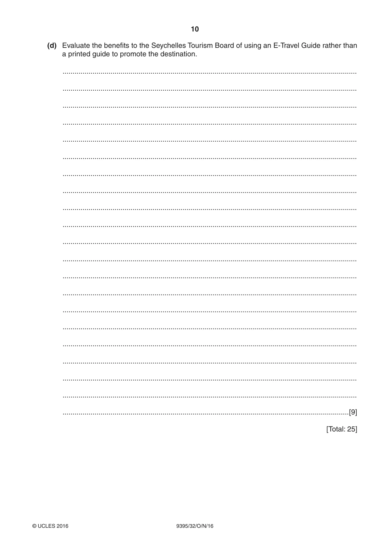 Cambridge A Level Travel and Tourism 9395 2016 Oct/Nov Paper 3 · Variant 2 question paper, page 10 of 16