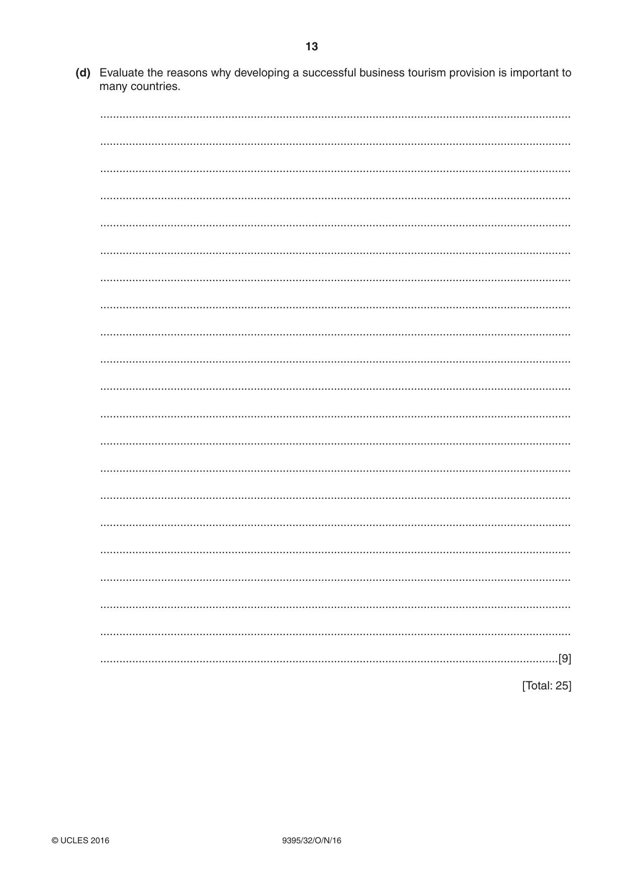 Cambridge A Level Travel and Tourism 9395 2016 Oct/Nov Paper 3 · Variant 2 question paper, page 13 of 16