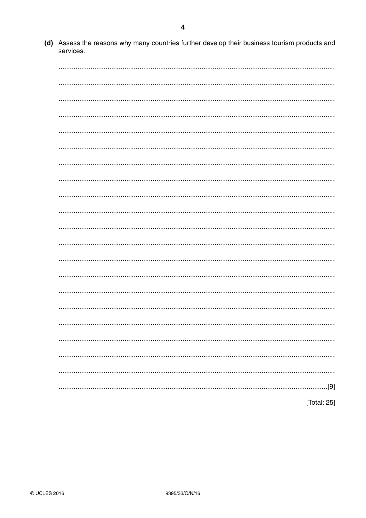 Cambridge A Level Travel and Tourism 9395 2016 Oct/Nov Paper 3 · Variant 3 question paper, page 4 of 16