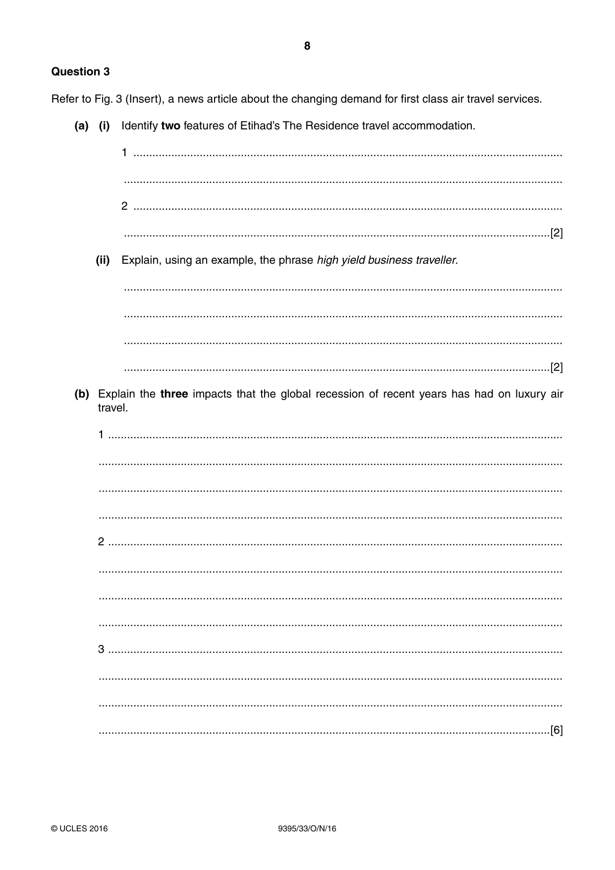 Cambridge A Level Travel and Tourism 9395 2016 Oct/Nov Paper 3 · Variant 3 question paper, page 8 of 16