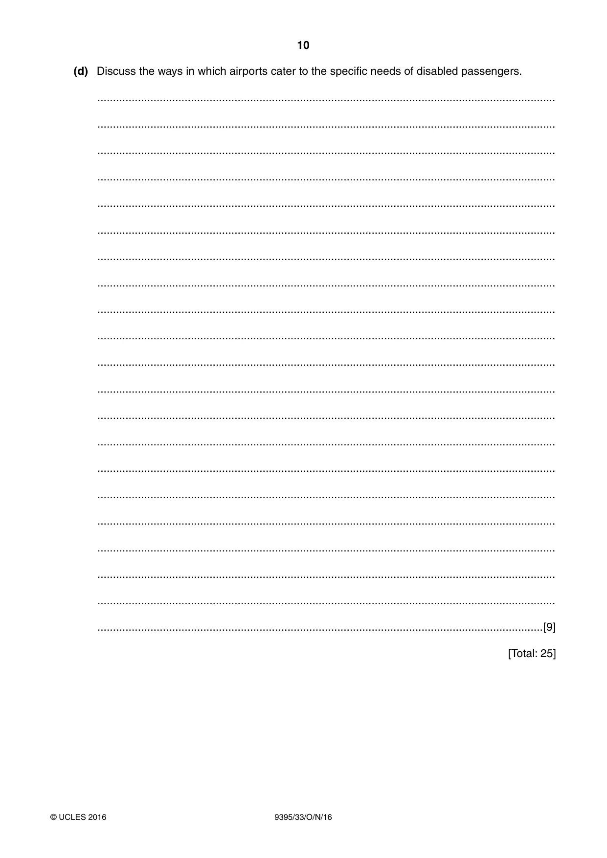Cambridge A Level Travel and Tourism 9395 2016 Oct/Nov Paper 3 · Variant 3 question paper, page 10 of 16