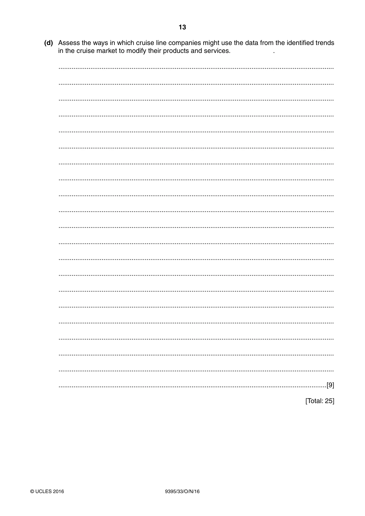 Cambridge A Level Travel and Tourism 9395 2016 Oct/Nov Paper 3 · Variant 3 question paper, page 13 of 16