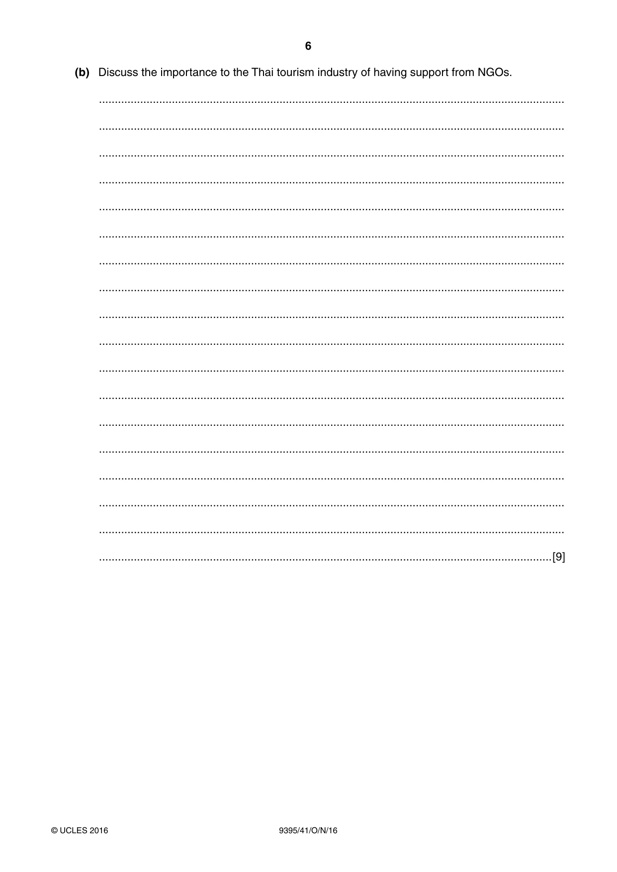 Cambridge A Level Travel and Tourism 9395 2016 Oct/Nov Paper 4 · Variant 1 question paper, page 6 of 8