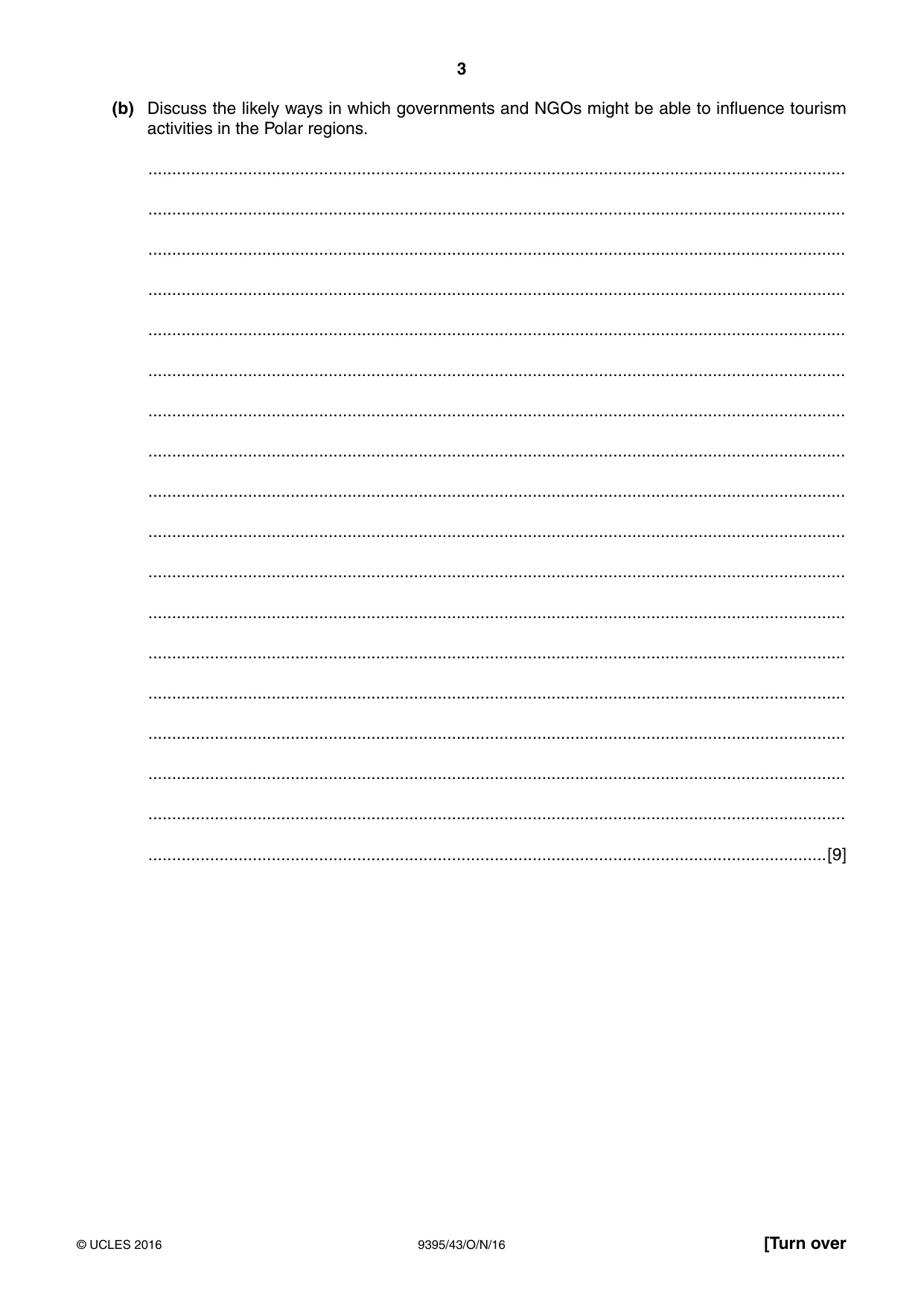 Cambridge A Level Travel and Tourism 9395 2016 Oct/Nov Paper 4 · Variant 3 question paper, page 3 of 8