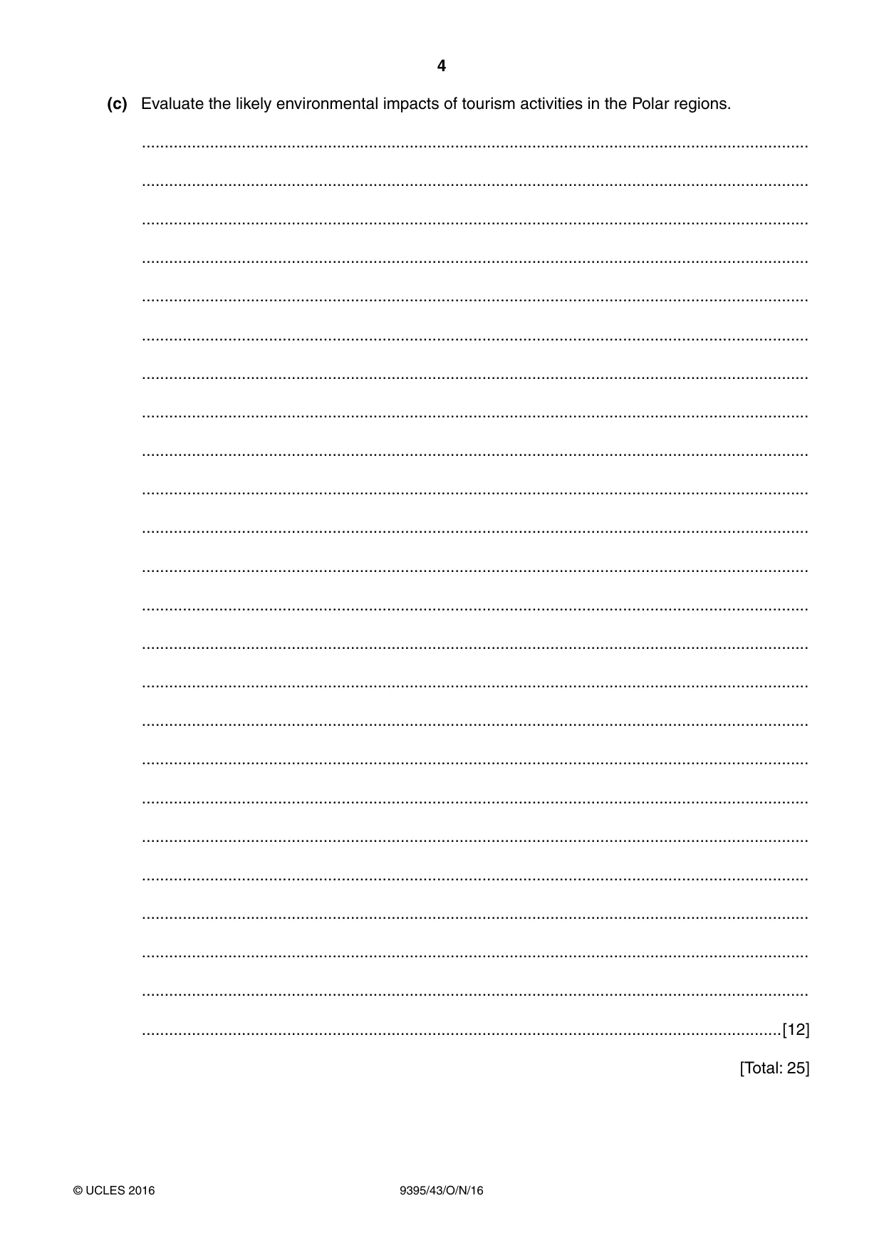 Cambridge A Level Travel and Tourism 9395 2016 Oct/Nov Paper 4 · Variant 3 question paper, page 4 of 8