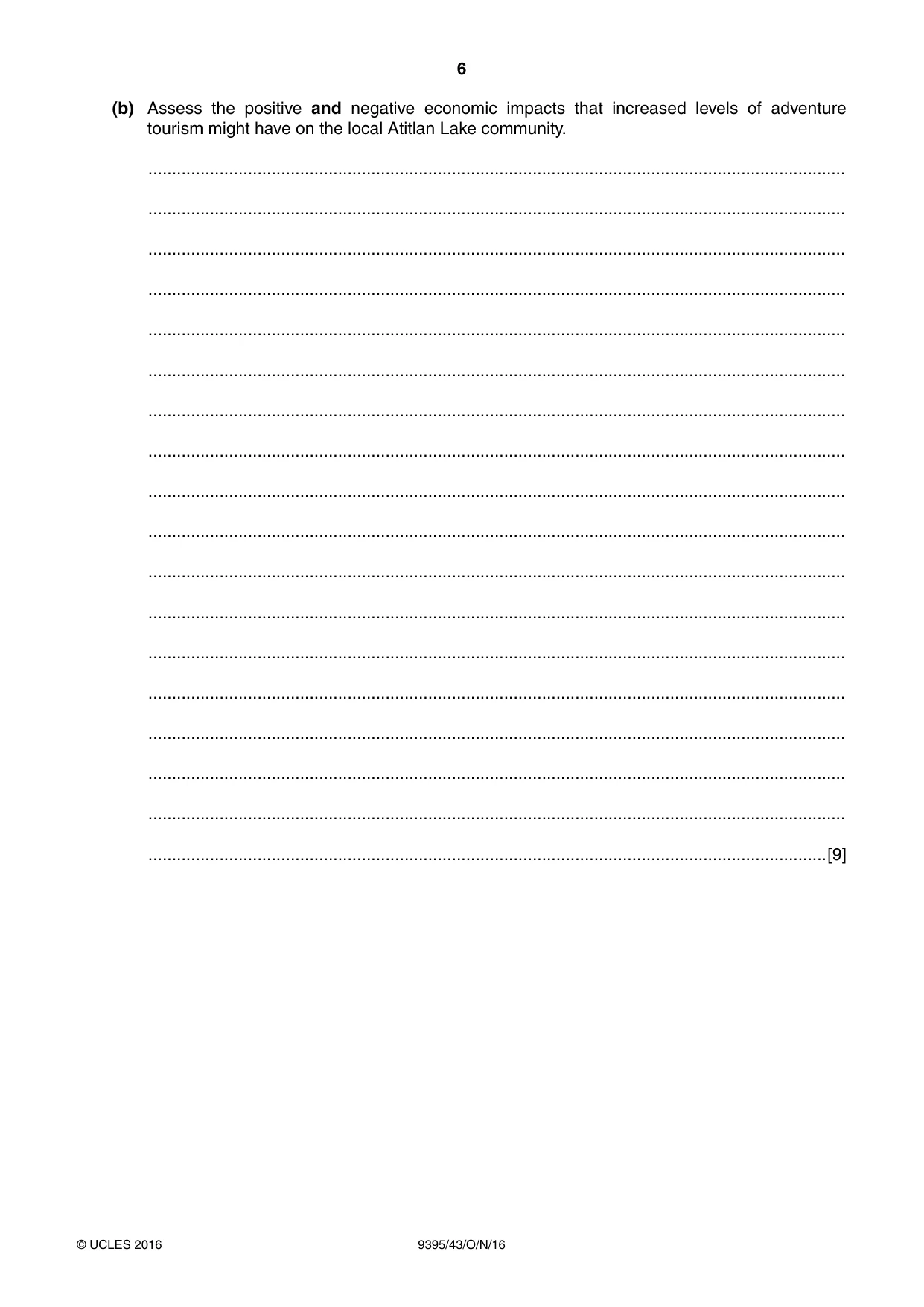 Cambridge A Level Travel and Tourism 9395 2016 Oct/Nov Paper 4 · Variant 3 question paper, page 6 of 8