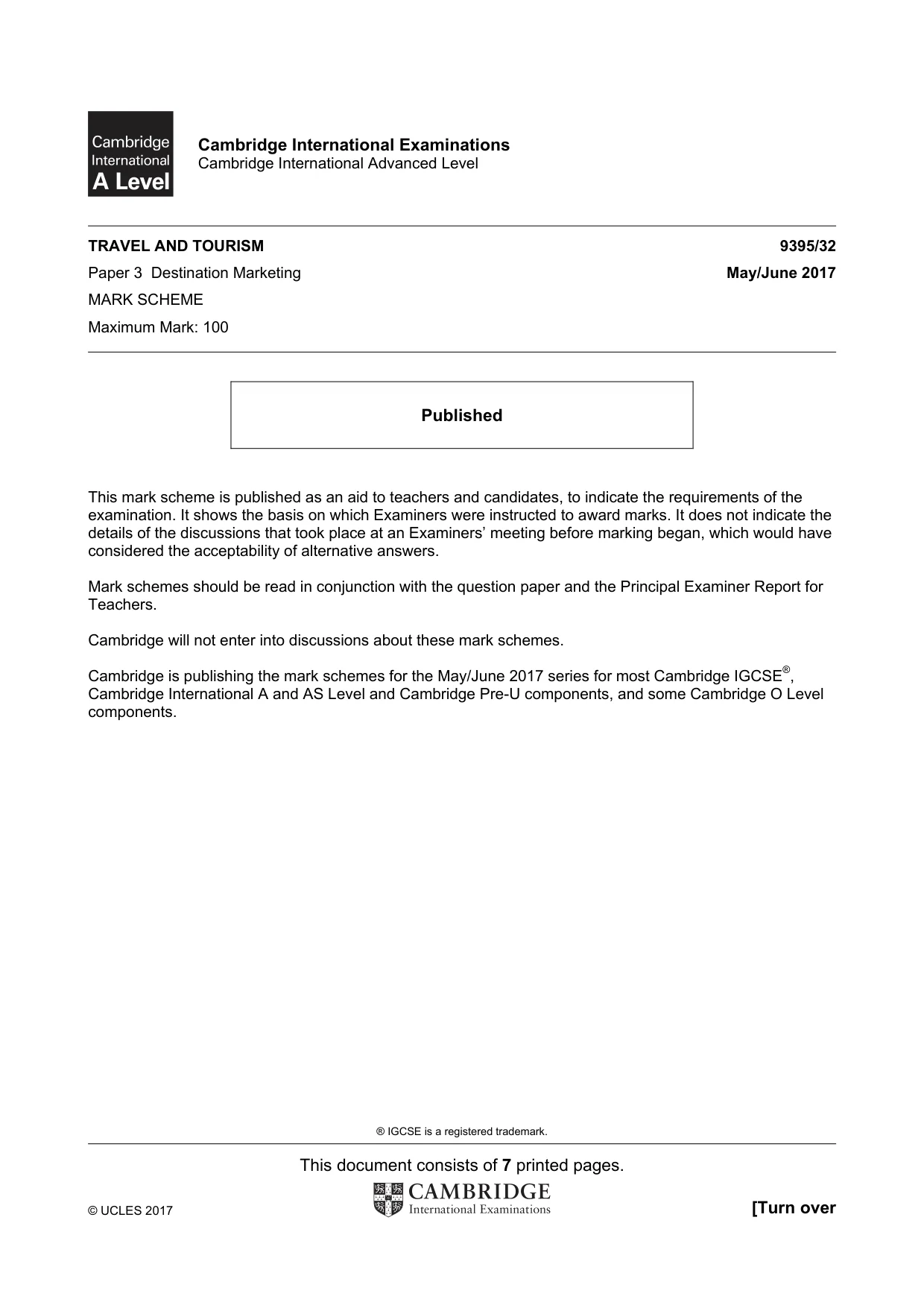 Mark scheme, page 1 of 7