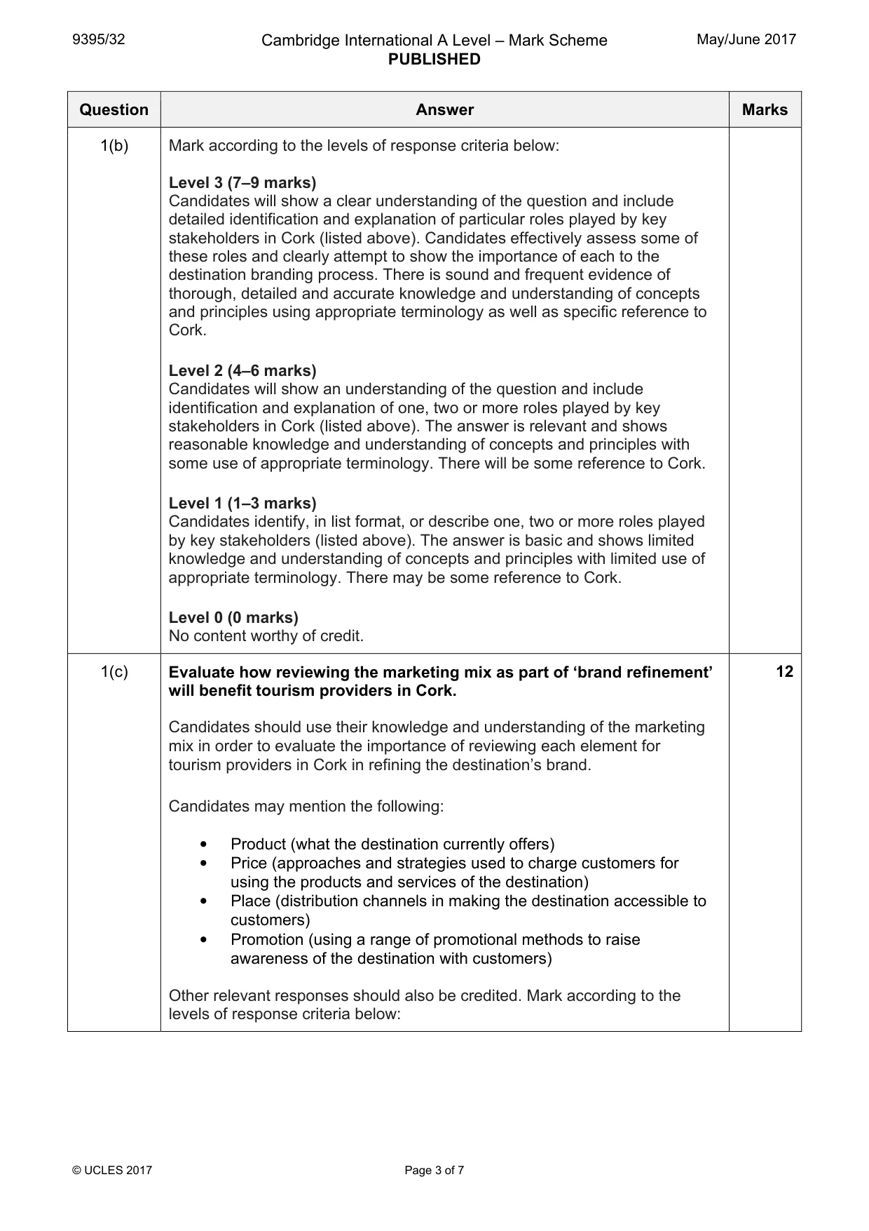 Mark scheme, page 3 of 7