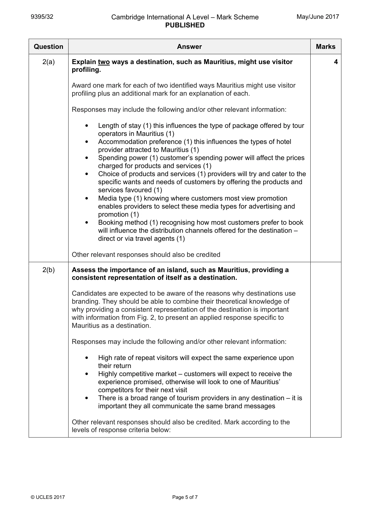 Mark scheme, page 5 of 7