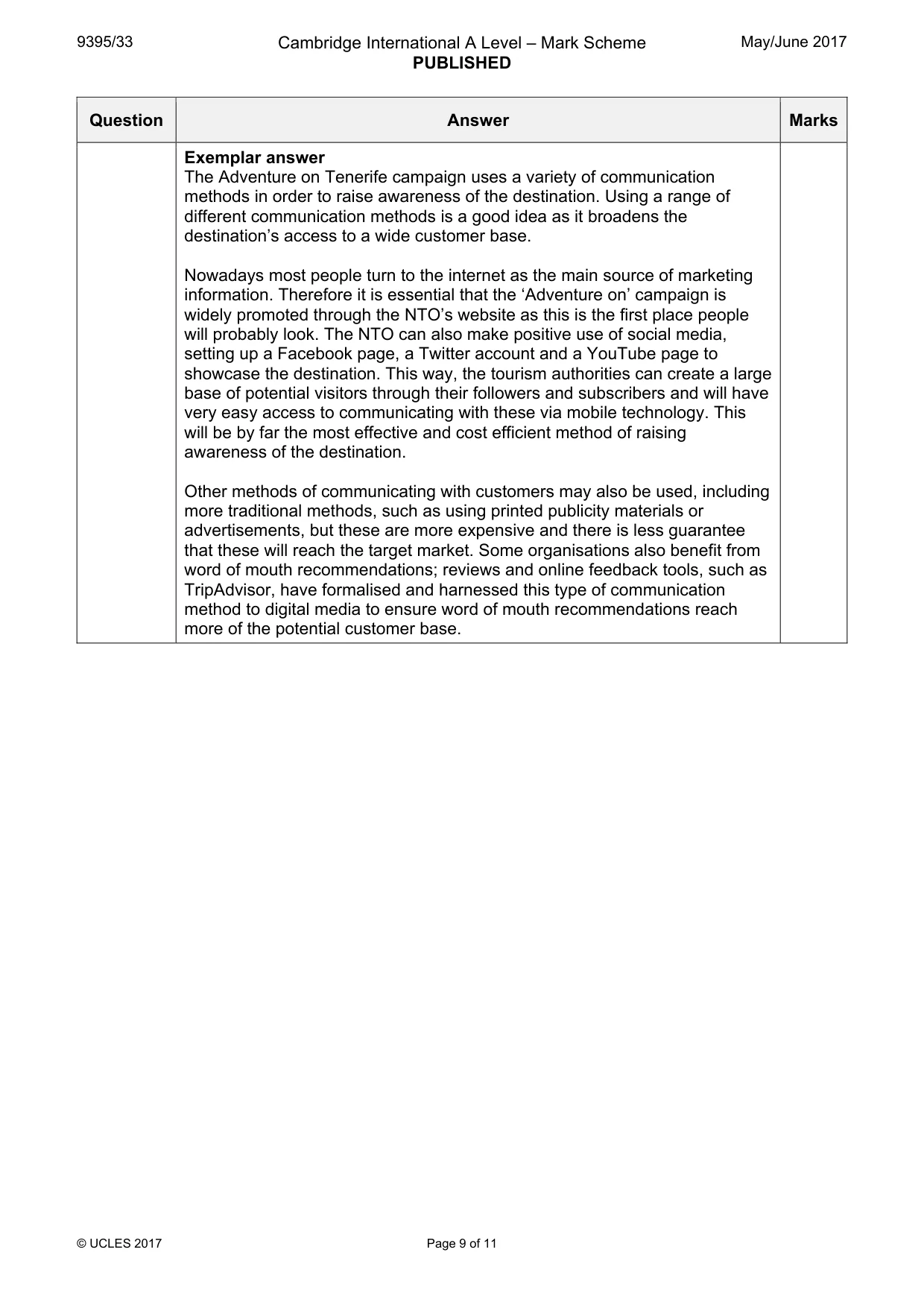 Mark scheme, page 9 of 11