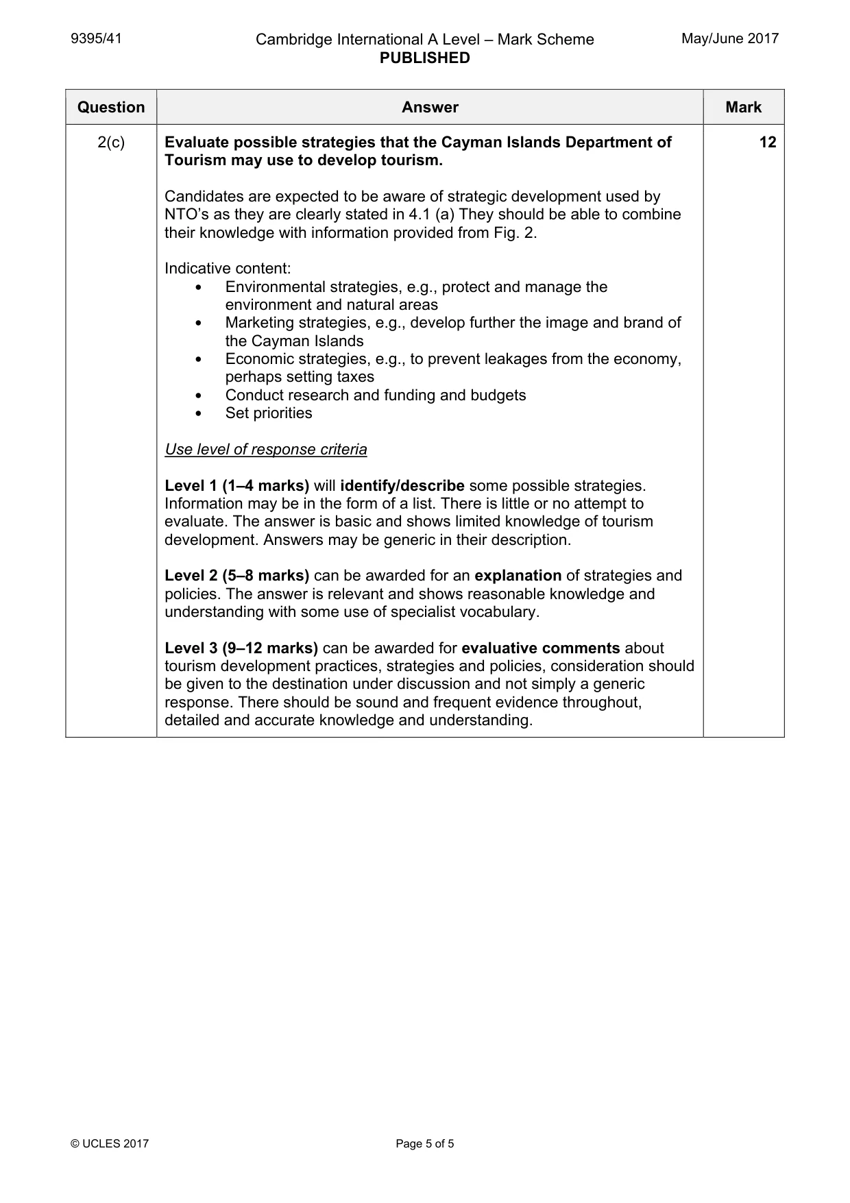 Mark scheme, page 5 of 5