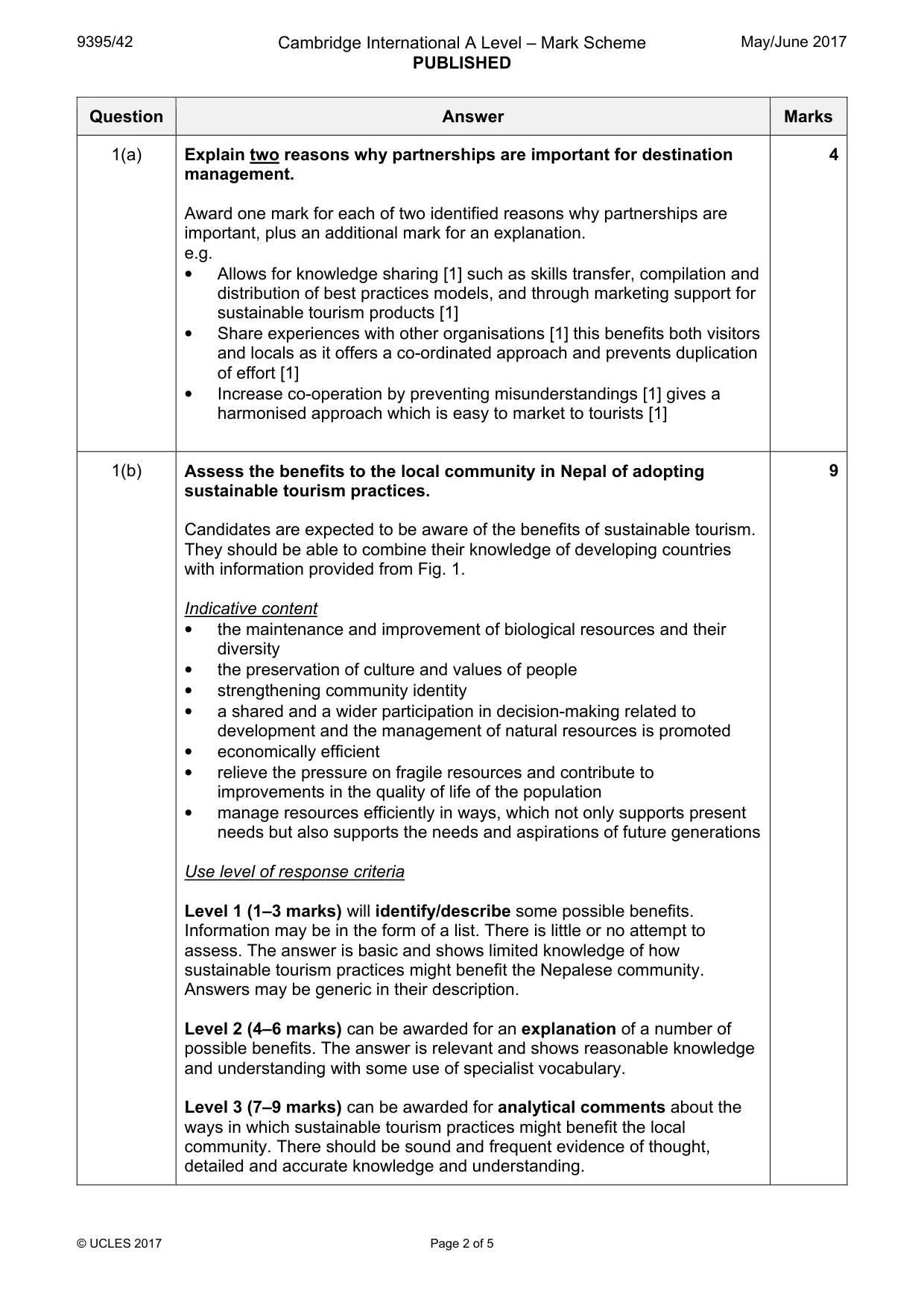 Mark scheme, page 2 of 5
