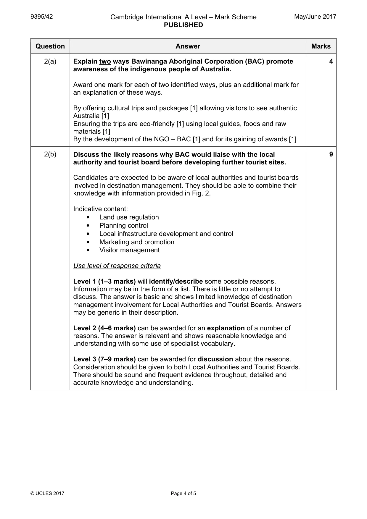 Mark scheme, page 4 of 5
