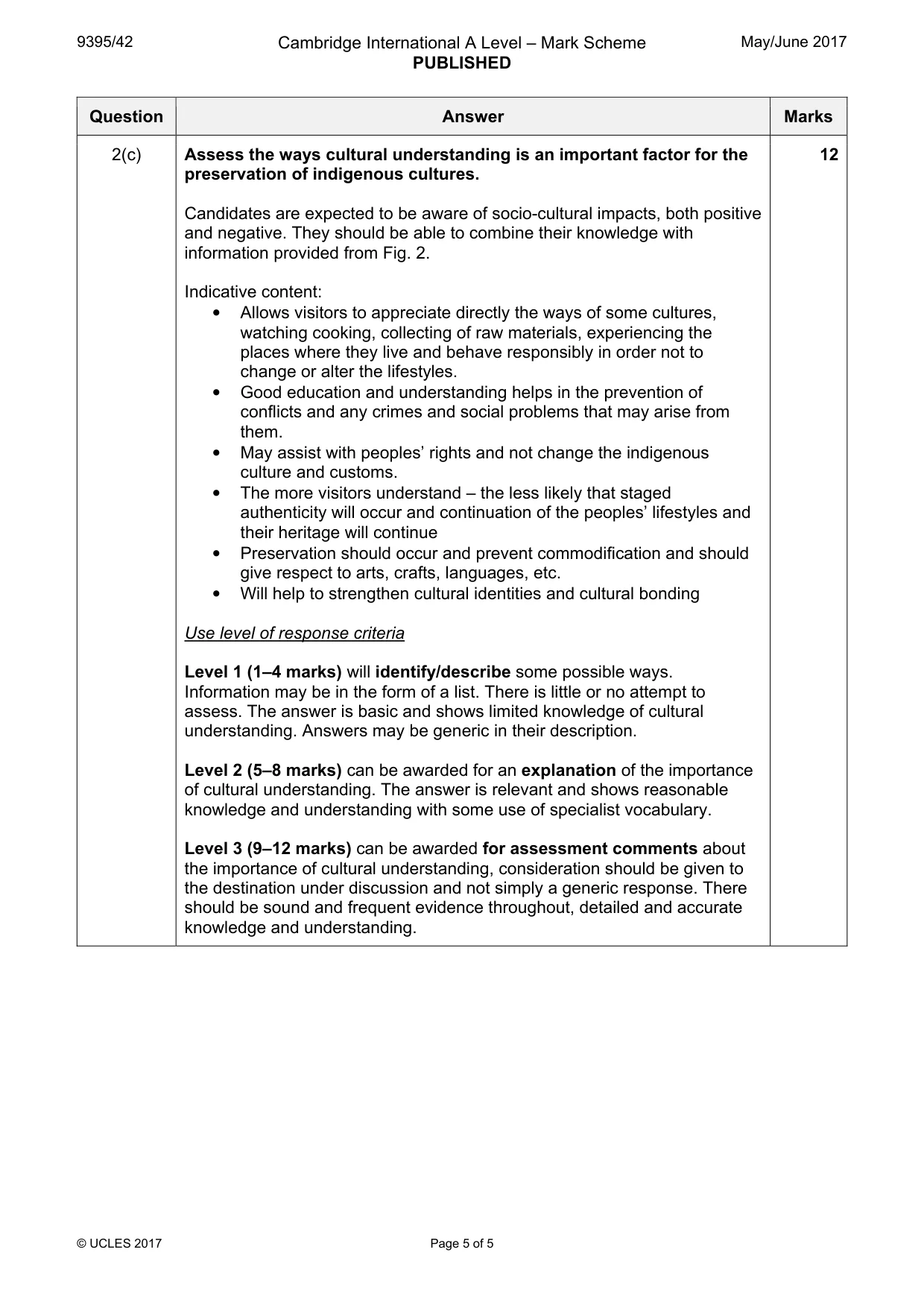 Mark scheme, page 5 of 5
