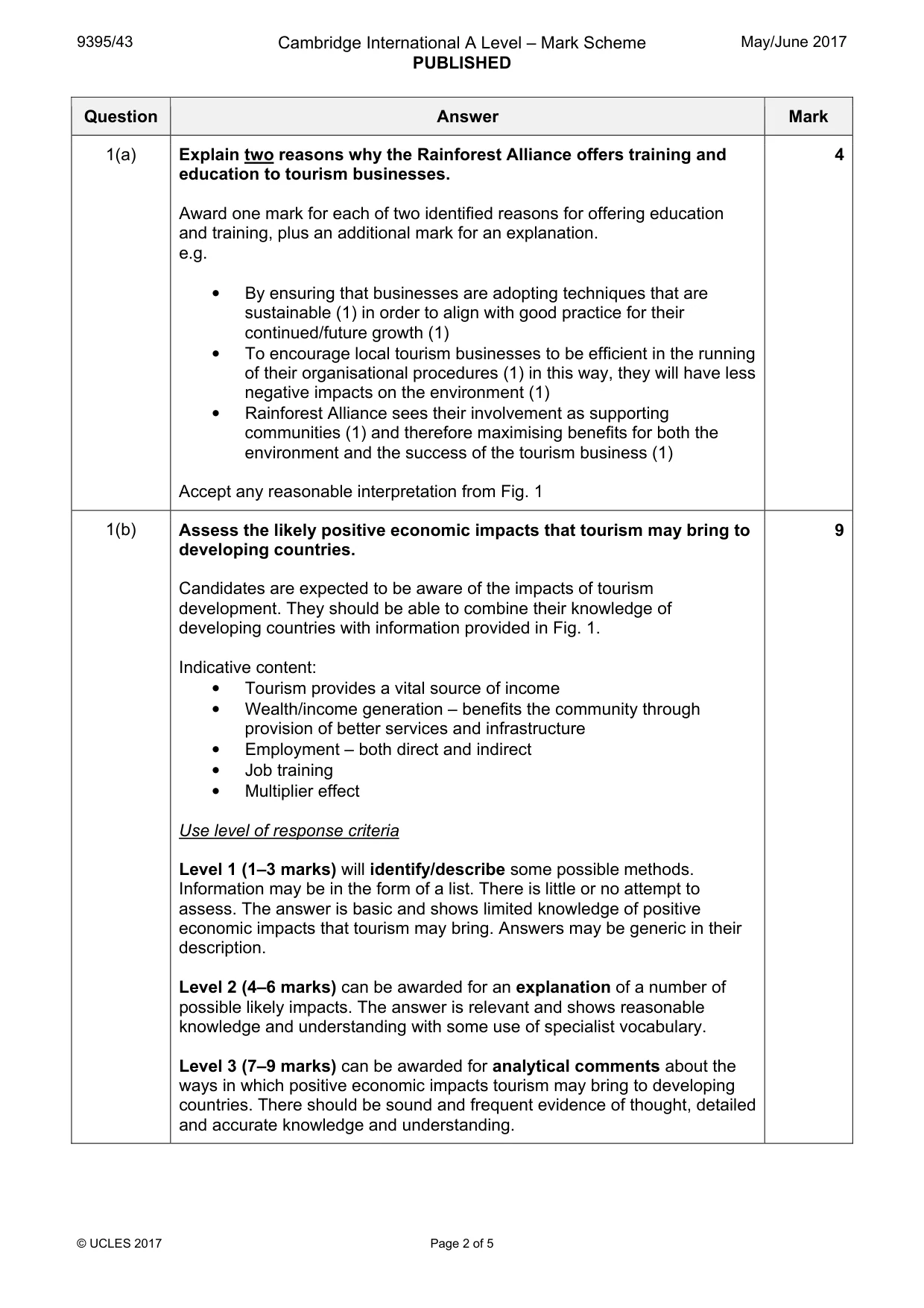 Mark scheme, page 2 of 5