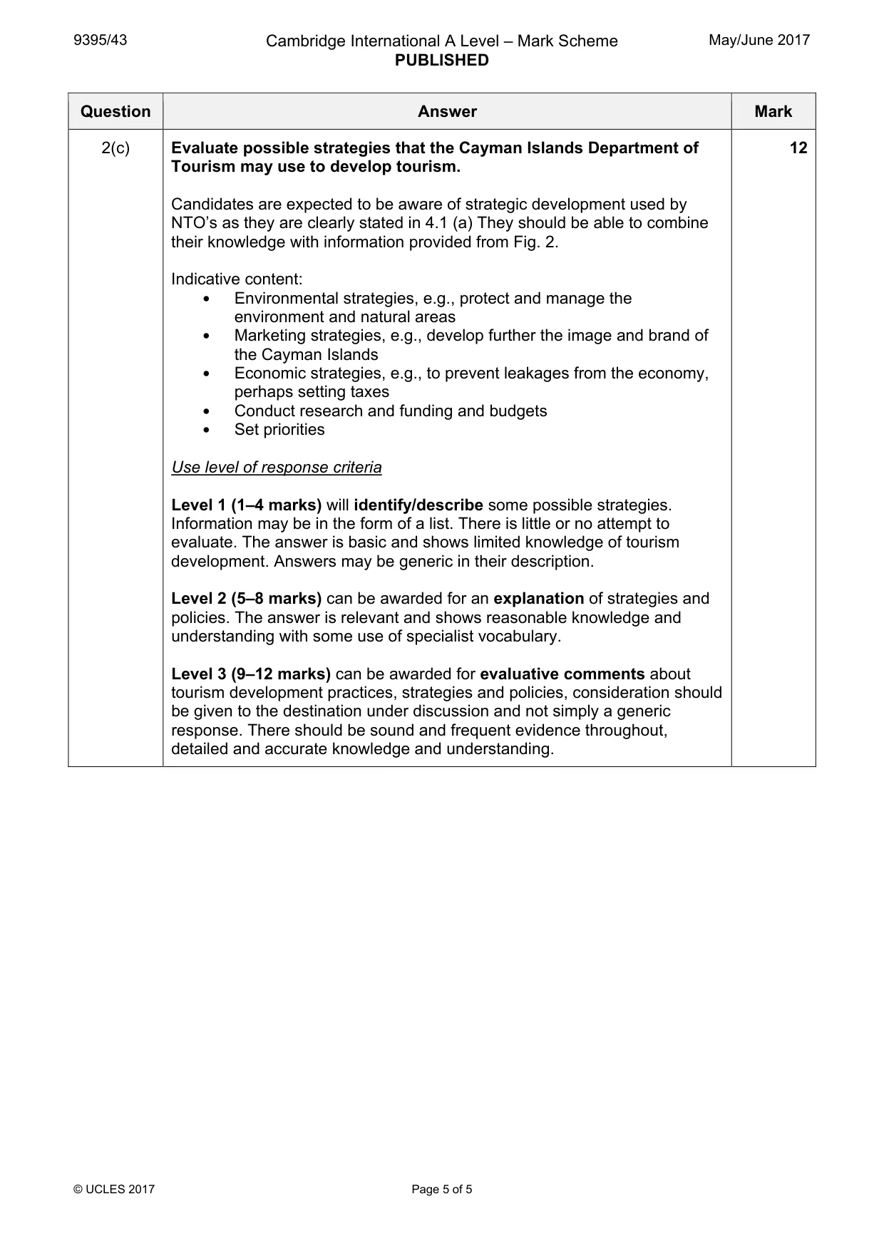 Mark scheme, page 5 of 5