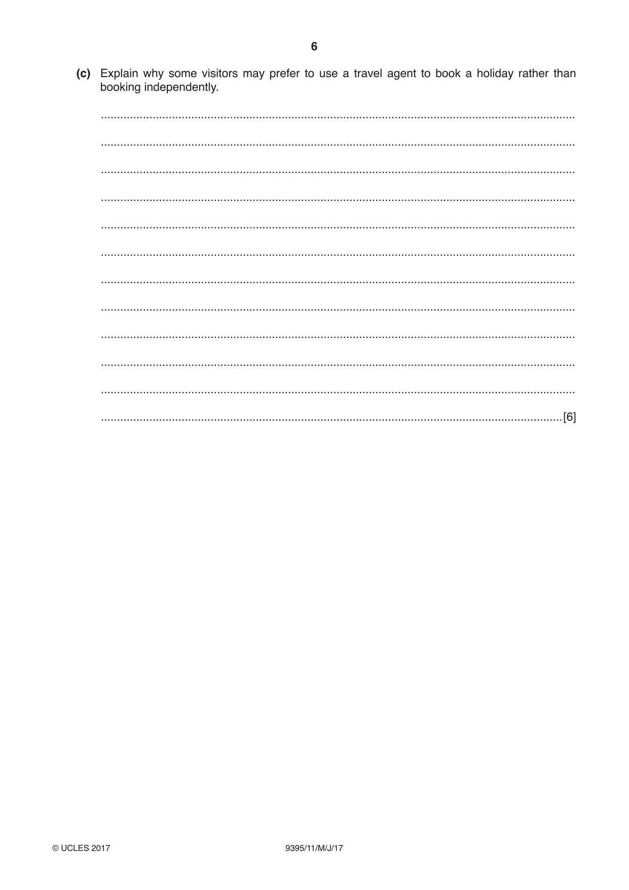 Cambridge A Level Travel and Tourism 9395 2017 May/June Paper 1 · Variant 1 question paper, page 6 of 16