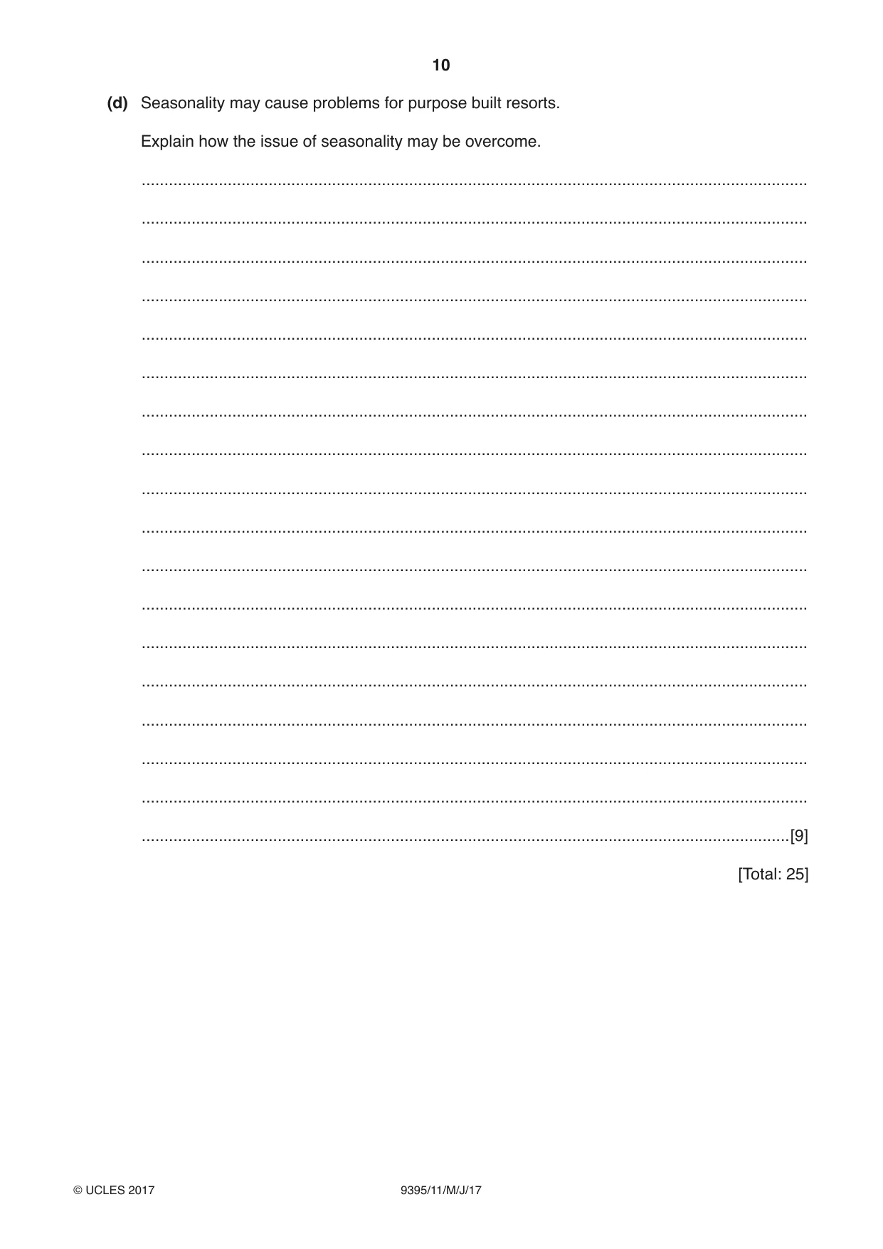 Cambridge A Level Travel and Tourism 9395 2017 May/June Paper 1 · Variant 1 question paper, page 10 of 16