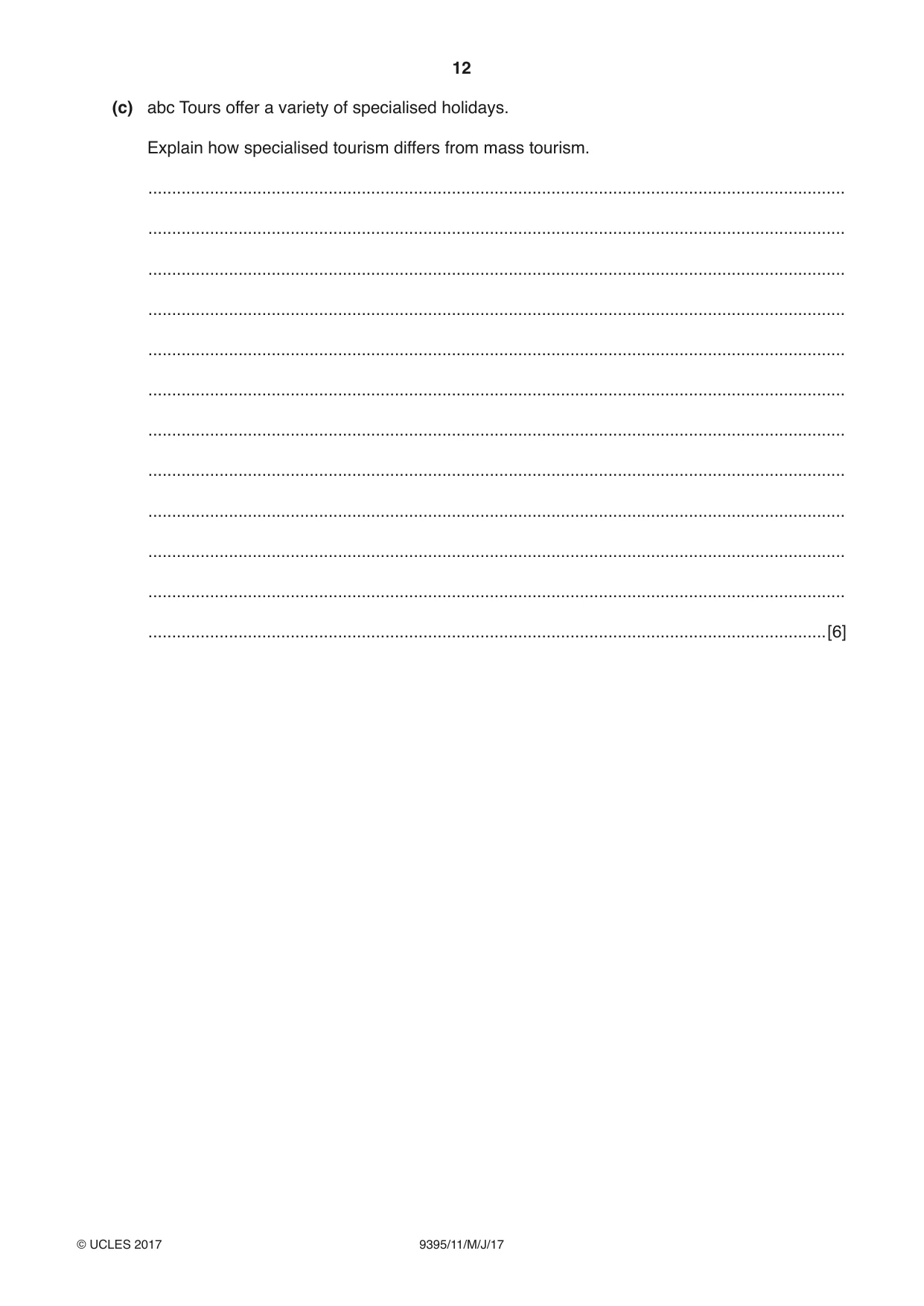 Cambridge A Level Travel and Tourism 9395 2017 May/June Paper 1 · Variant 1 question paper, page 12 of 16