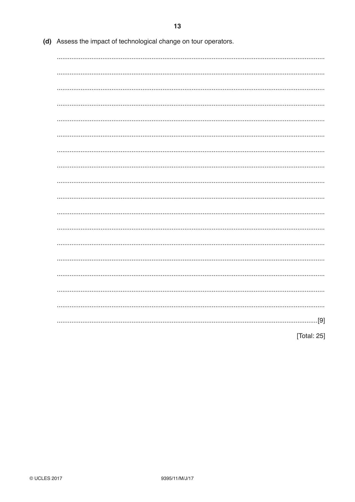 Cambridge A Level Travel and Tourism 9395 2017 May/June Paper 1 · Variant 1 question paper, page 13 of 16