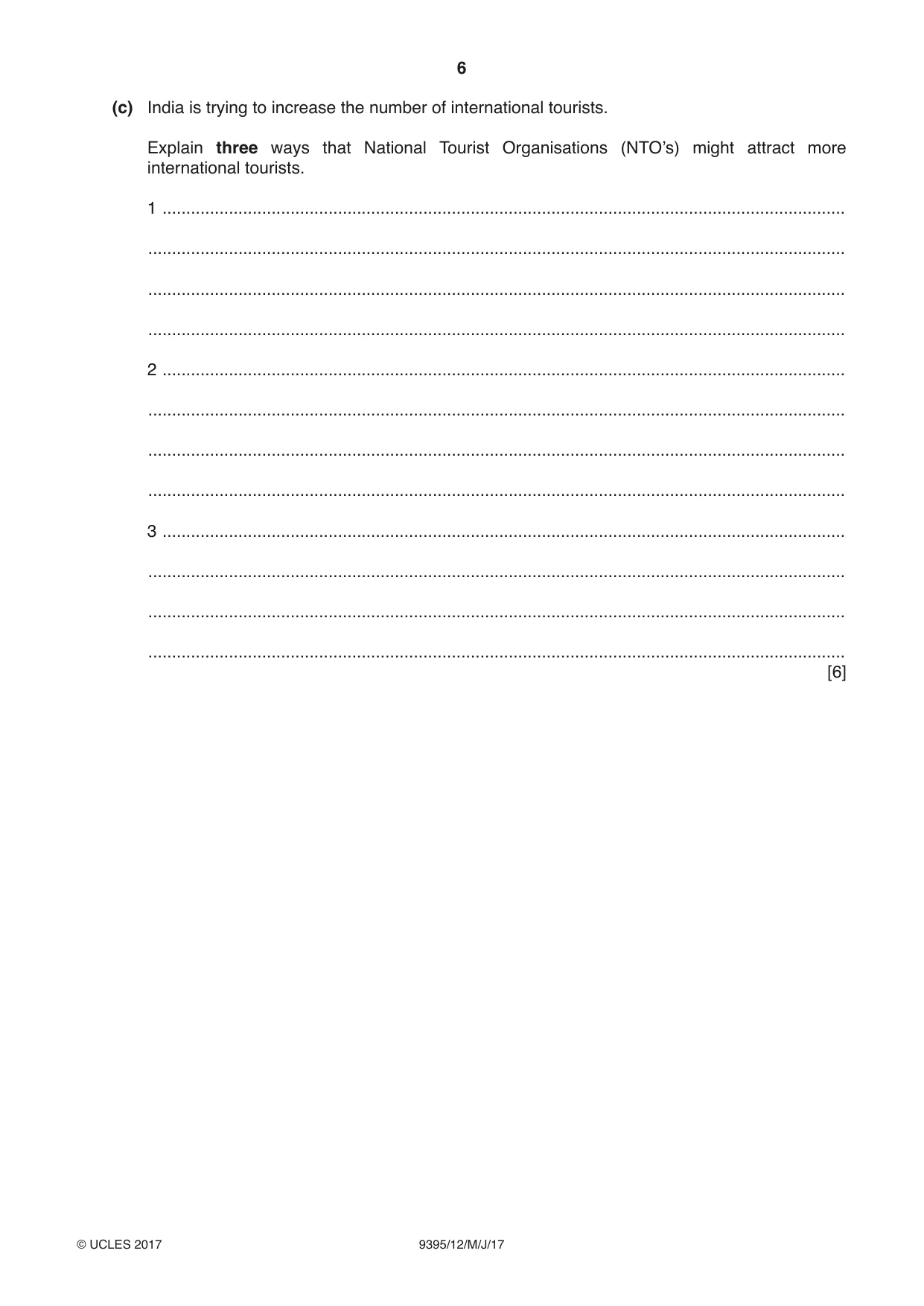Cambridge A Level Travel and Tourism 9395 2017 May/June Paper 1 · Variant 2 question paper, page 6 of 16