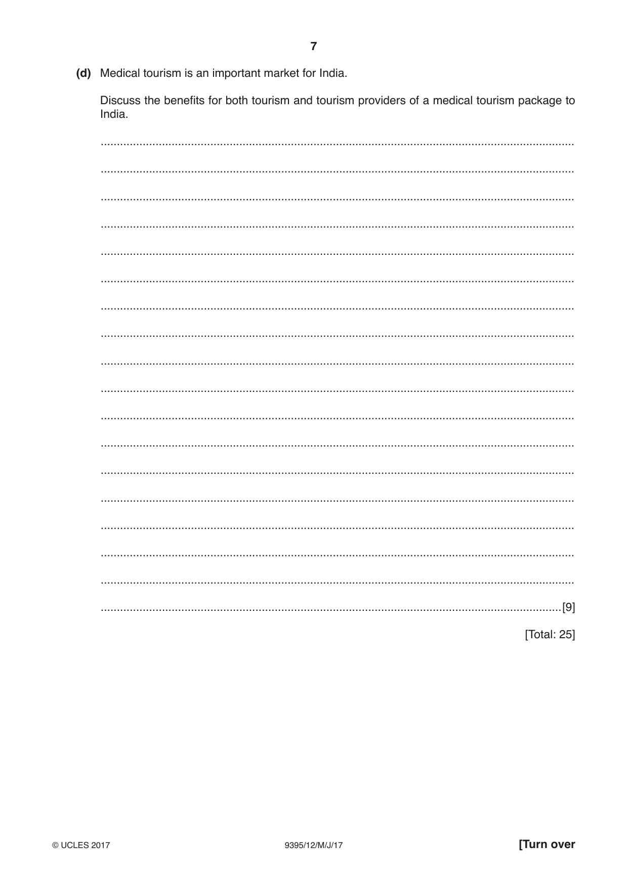 Cambridge A Level Travel and Tourism 9395 2017 May/June Paper 1 · Variant 2 question paper, page 7 of 16