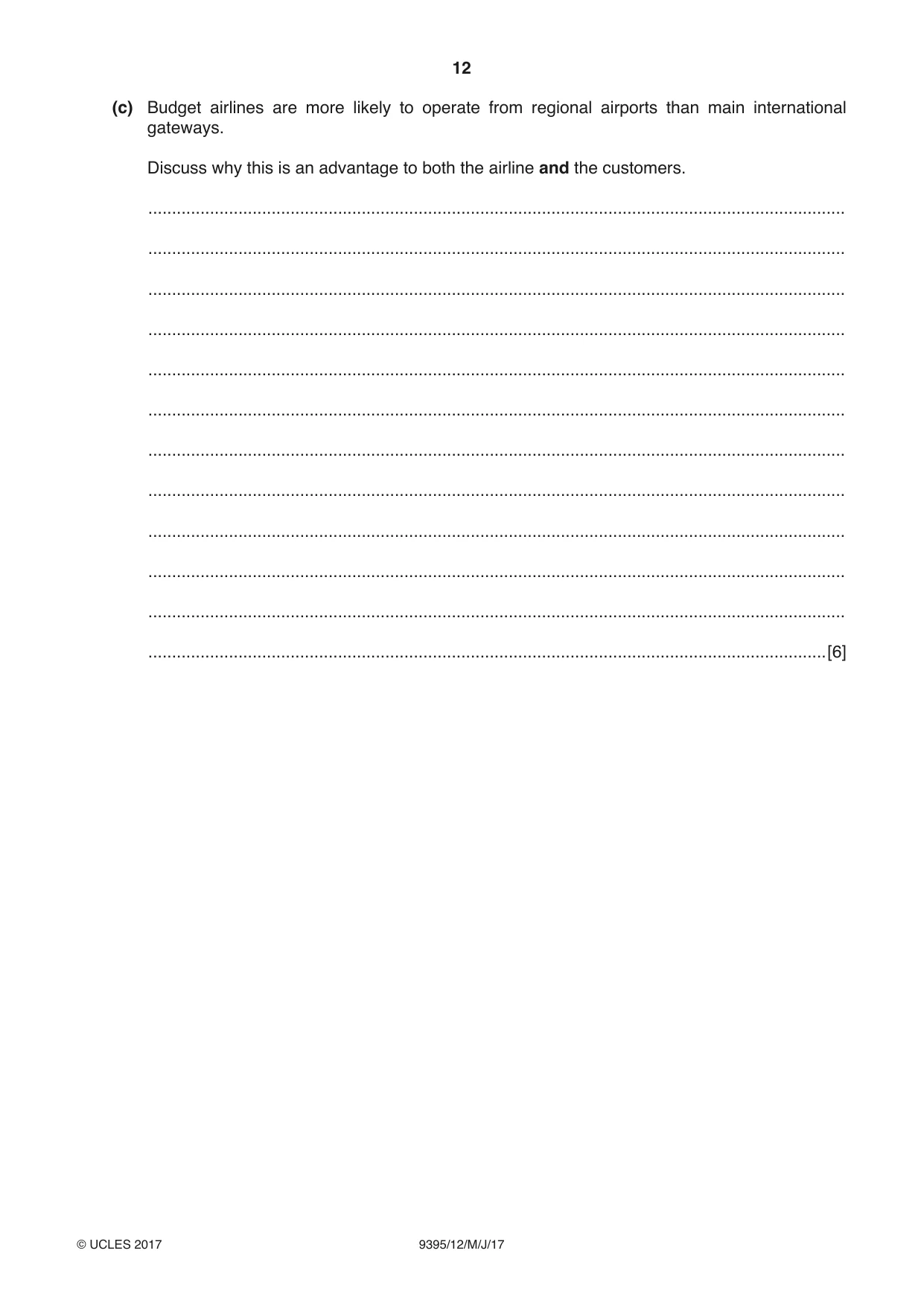 Cambridge A Level Travel and Tourism 9395 2017 May/June Paper 1 · Variant 2 question paper, page 12 of 16