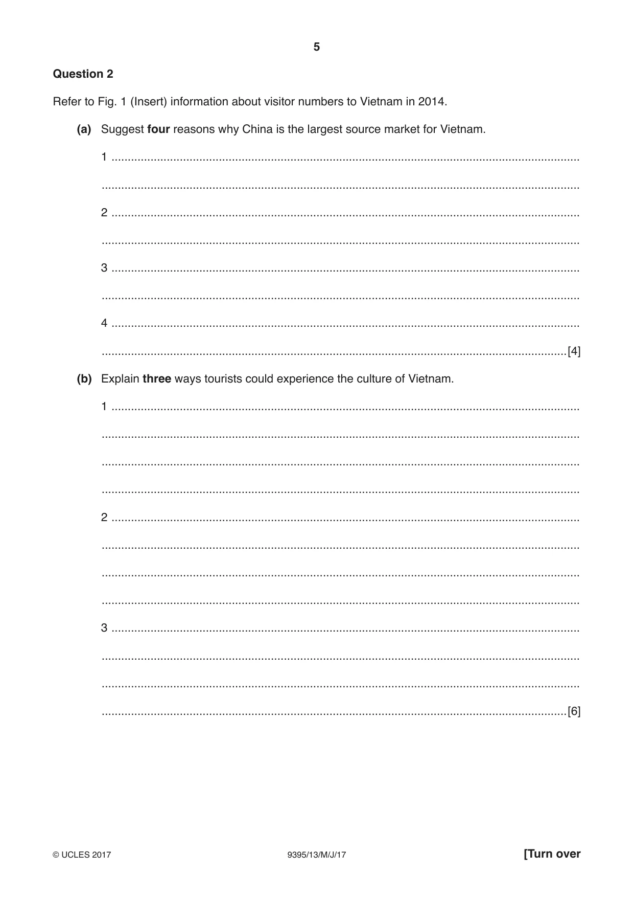 Cambridge A Level Travel and Tourism 9395 2017 May/June Paper 1 · Variant 3 question paper, page 5 of 16