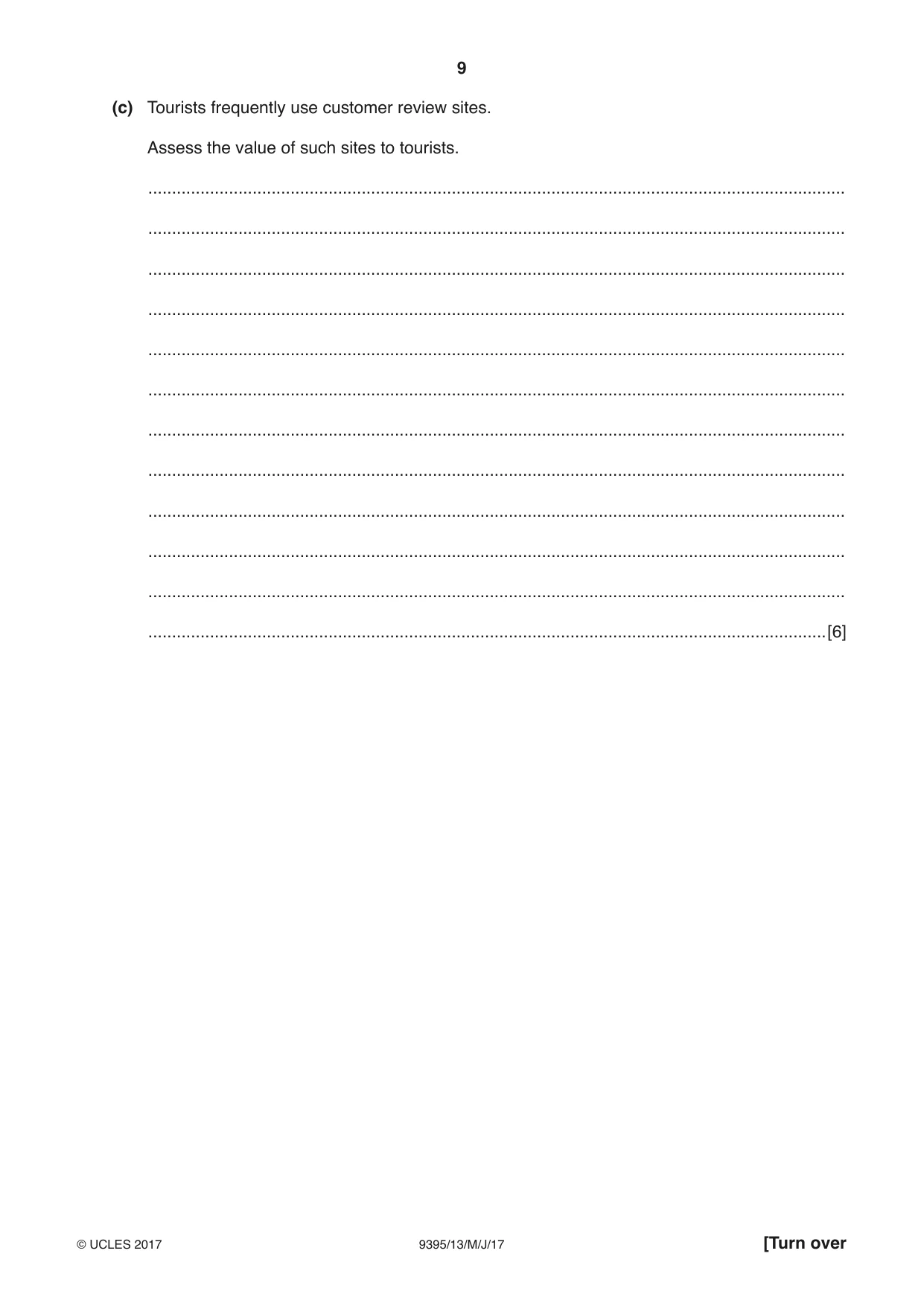 Cambridge A Level Travel and Tourism 9395 2017 May/June Paper 1 · Variant 3 question paper, page 9 of 16