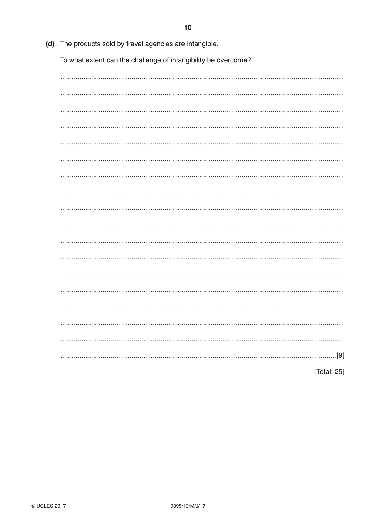 Cambridge A Level Travel and Tourism 9395 2017 May/June Paper 1 · Variant 3 question paper, page 10 of 16