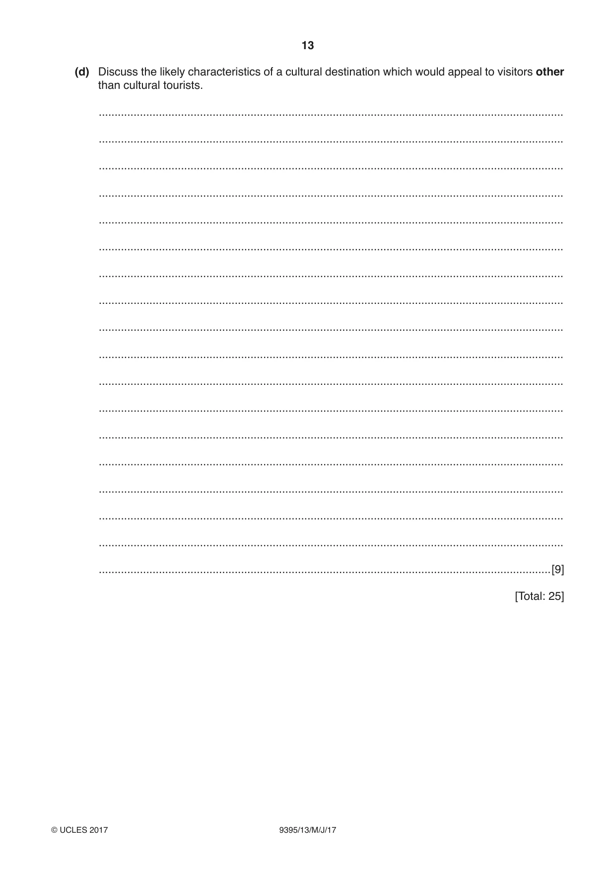 Cambridge A Level Travel and Tourism 9395 2017 May/June Paper 1 · Variant 3 question paper, page 13 of 16