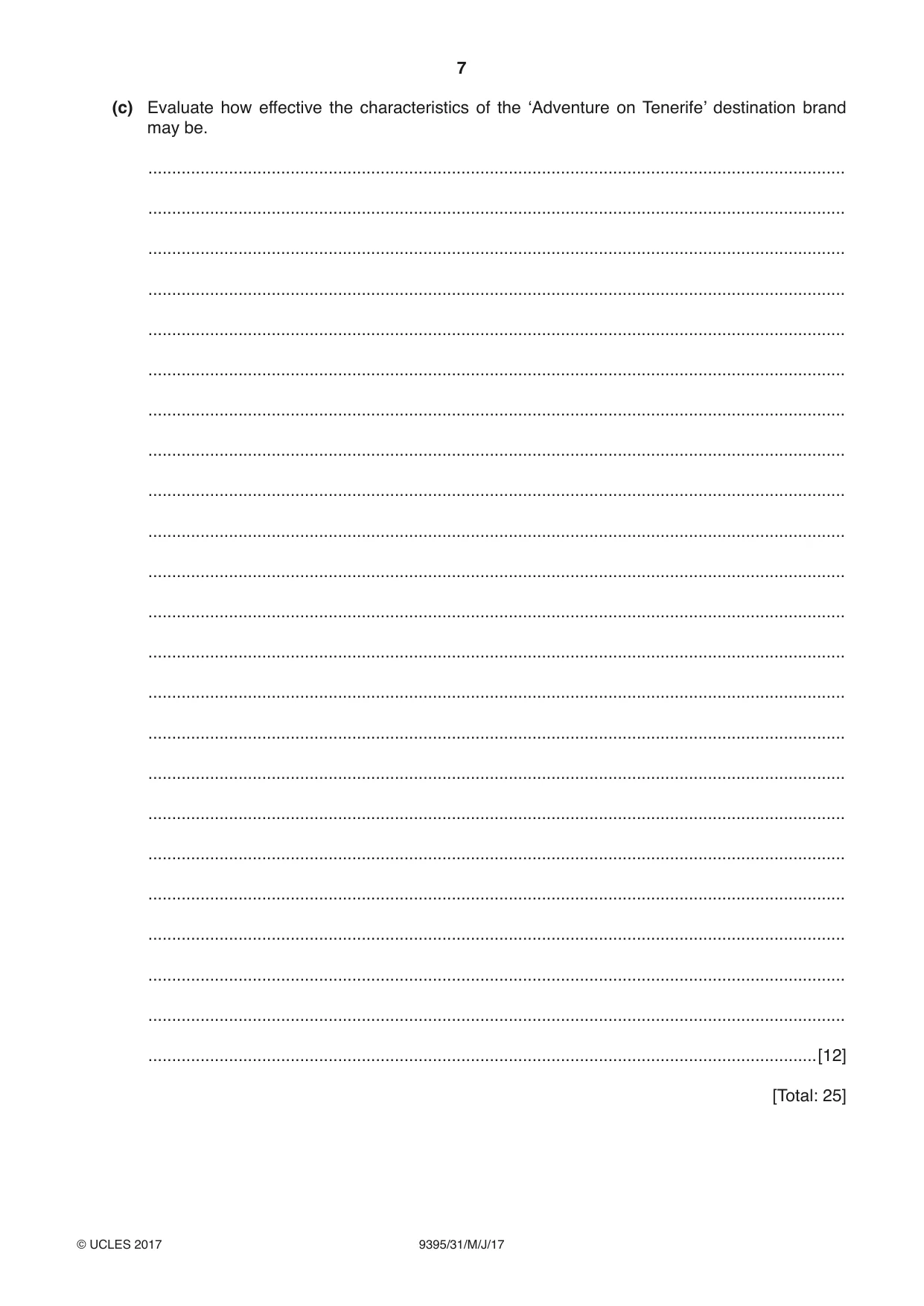 Cambridge A Level Travel and Tourism 9395 2017 May/June Paper 3 · Variant 1 question paper, page 7 of 8