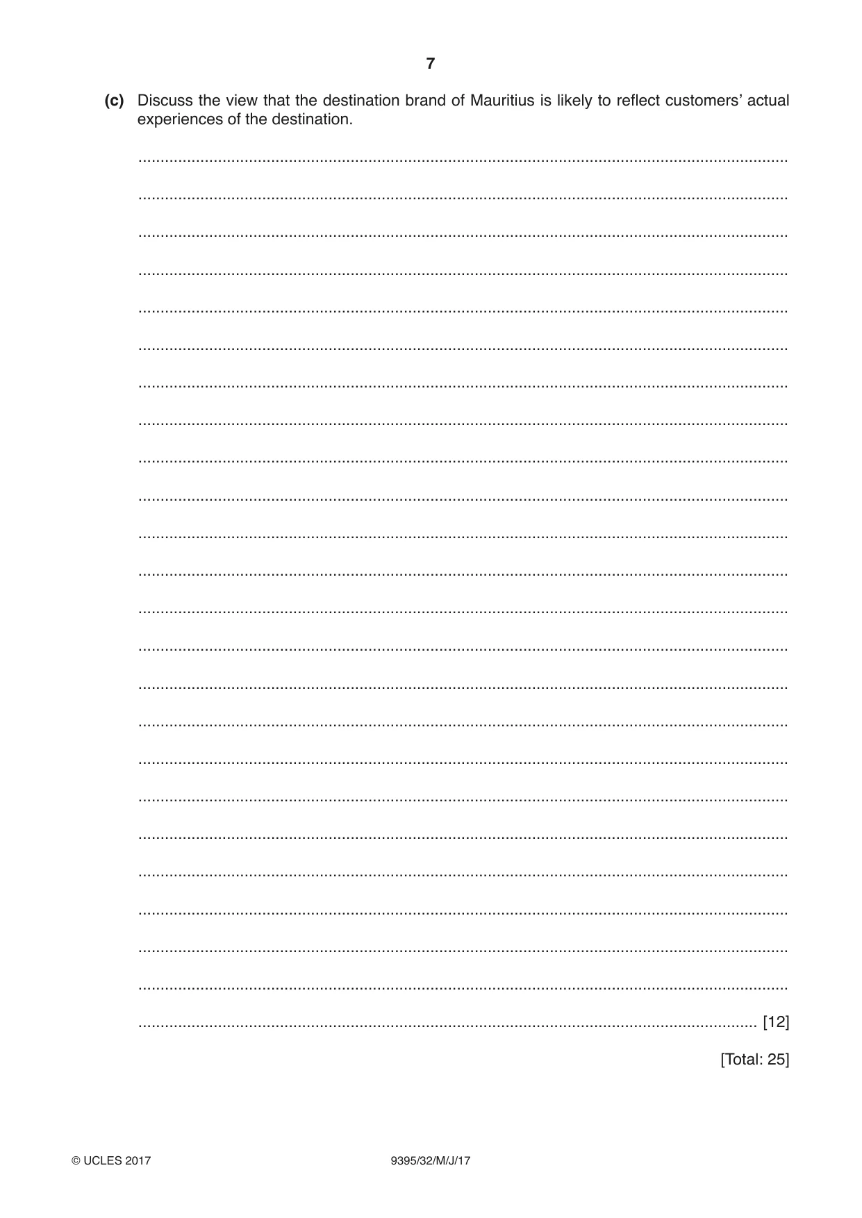 Cambridge A Level Travel and Tourism 9395 2017 May/June Paper 3 · Variant 2 question paper, page 7 of 8